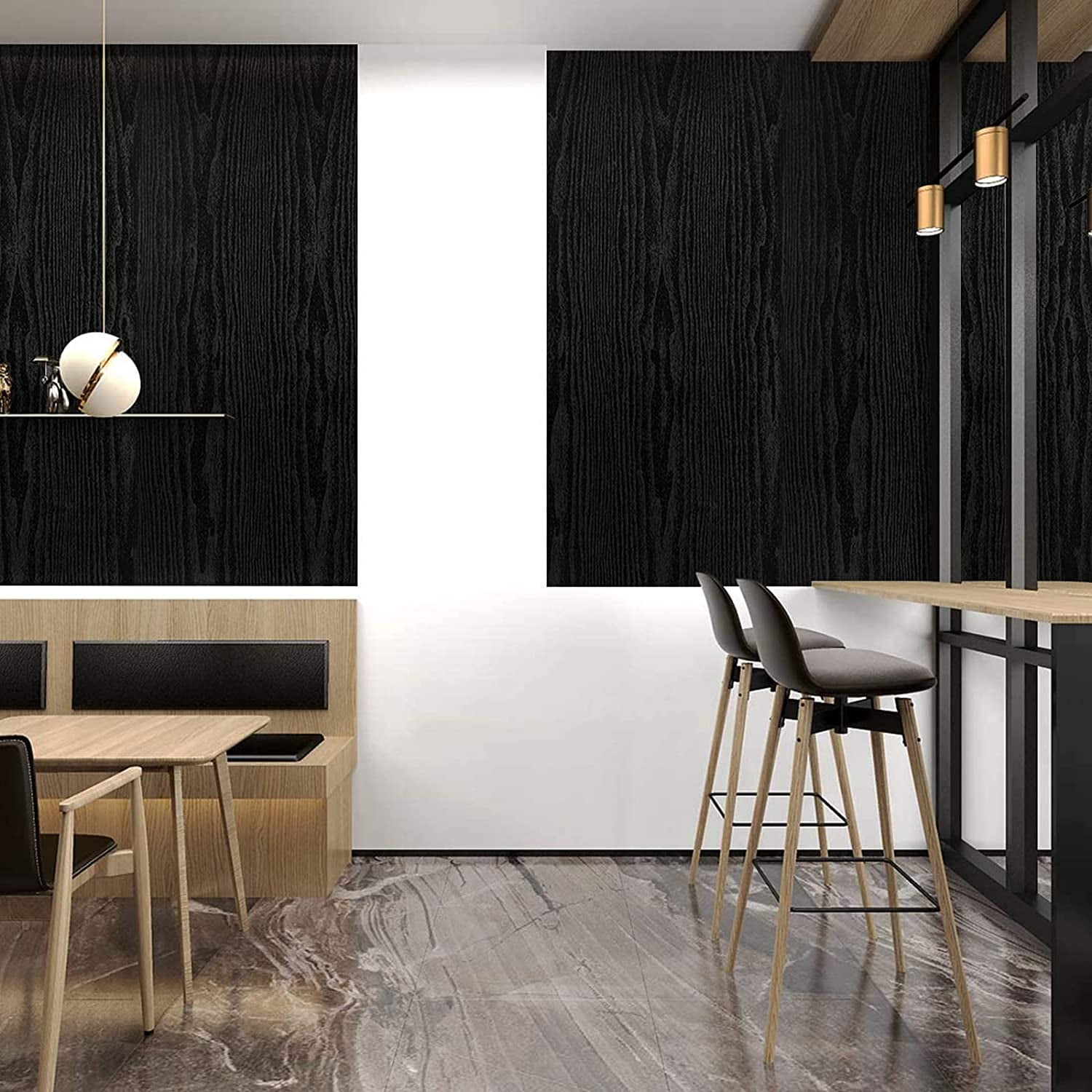 Abyssaly Peel and Stick Wood Grain Wallpaper, Waterproof Vinyl Contact Paper for Furniture and Countertops (Black, 17.7 in x 236 in) ikcld