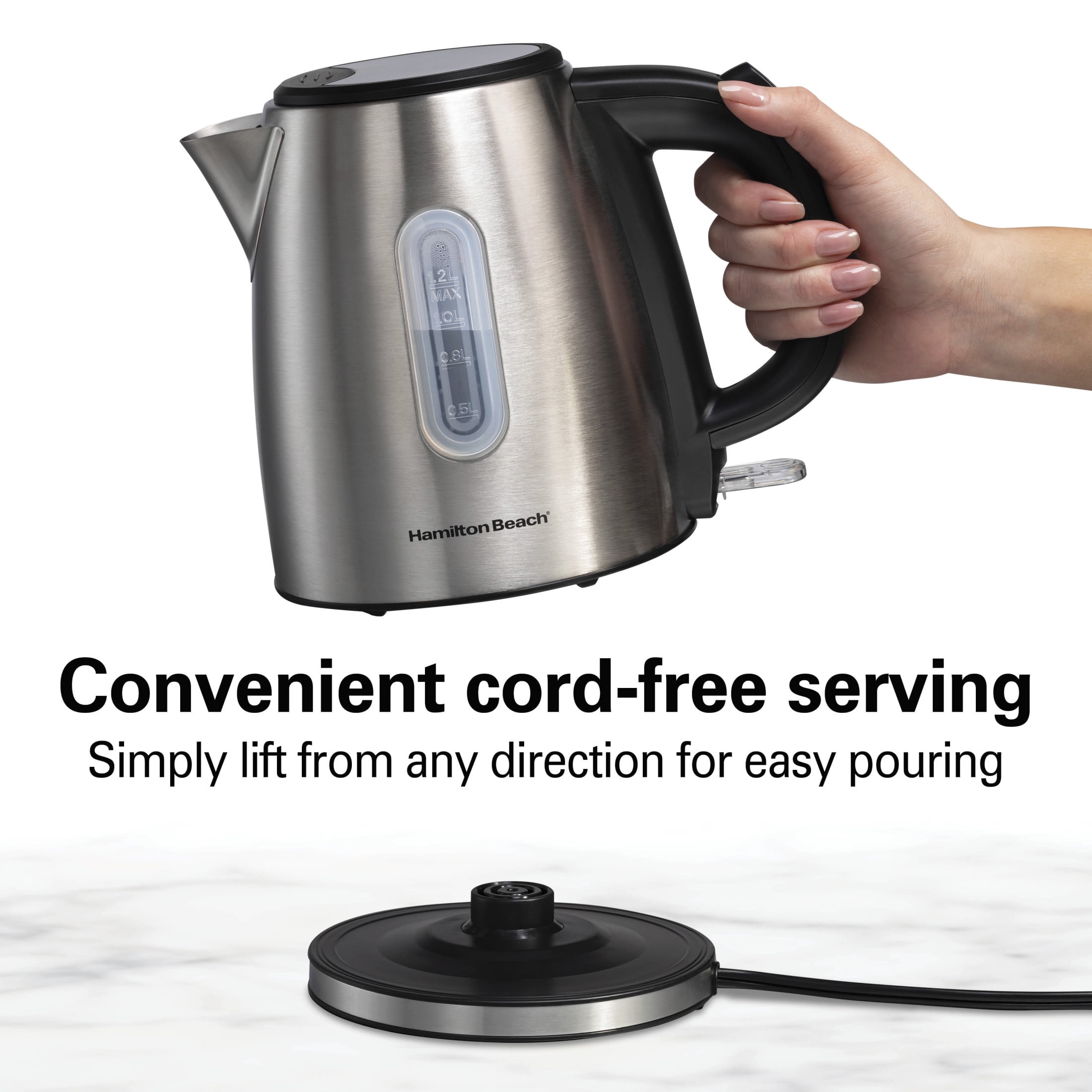 Hamilton Beach Electric Kettle, Stainless Steel Tea and Water Boiler, Ultra-Fast Heating with Auto Shutoff (Silver, 40 fl oz) 585bn
