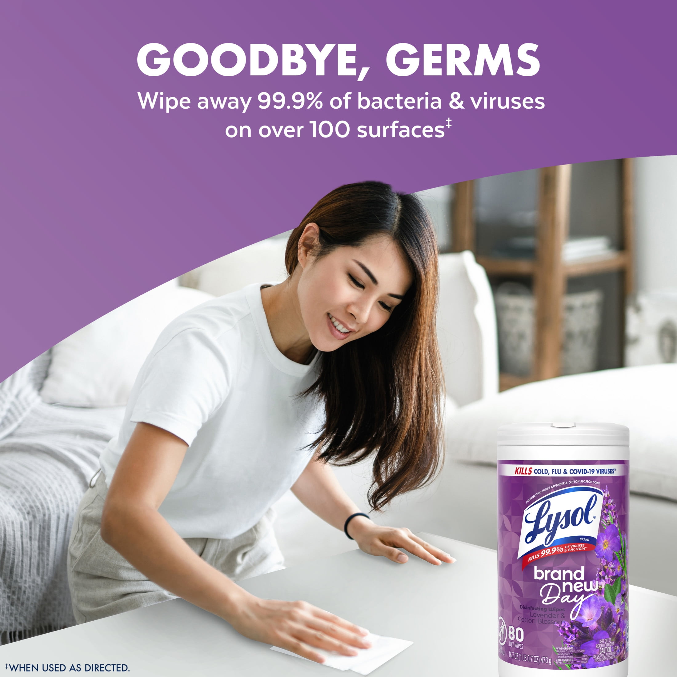Lysol Multi-Surface Disinfectant Cleaning Wipes, Lavender & Cotton Blossom Scent (80 Count) 0hd51