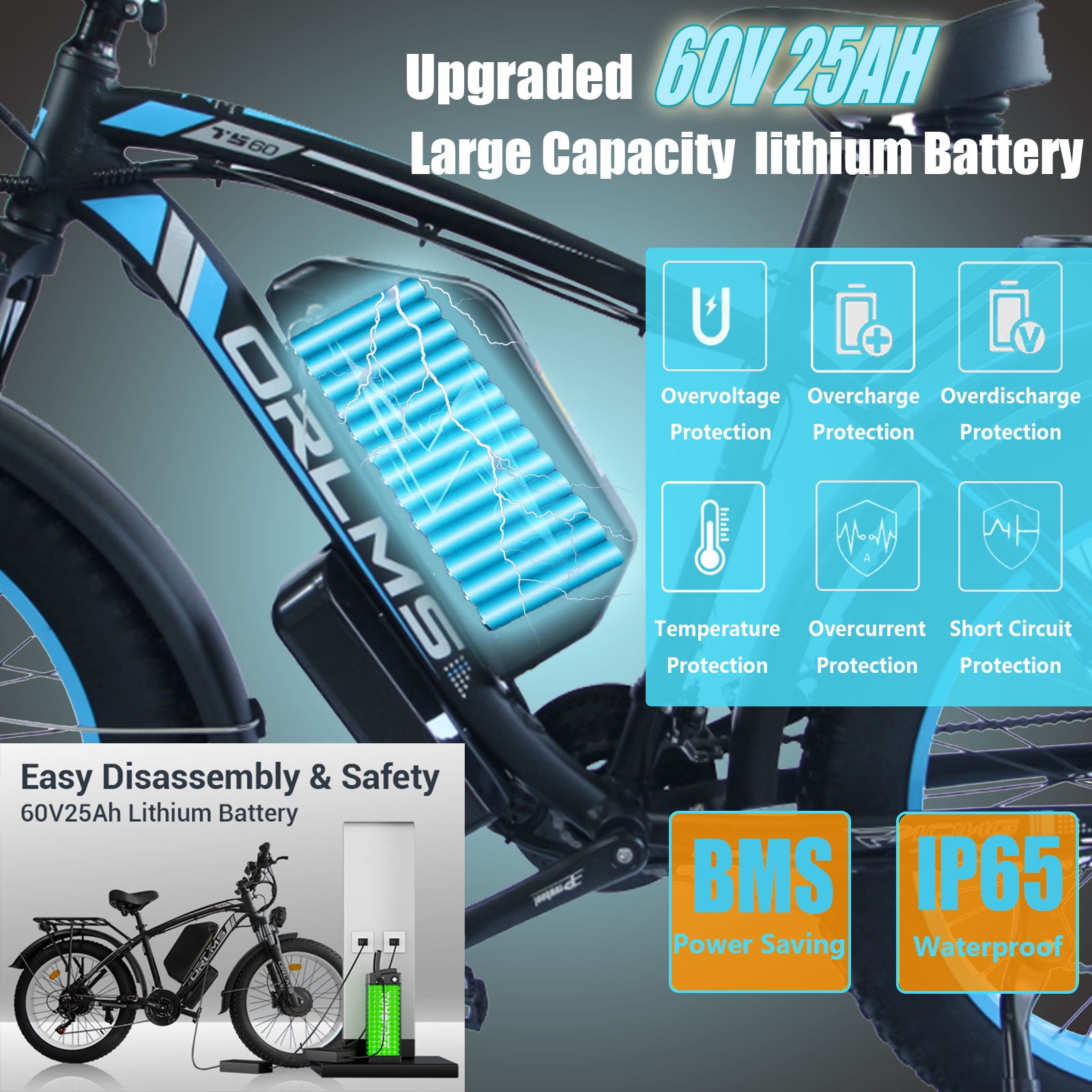 SMLRO Electric Mountain Bike, 6000W Dual Motor AWD E-Bike, 60V 25AH Battery, 26 in x 4.0 Fat Tire, Off-Road Dirt Bike (Black, 26 in) 9r86a