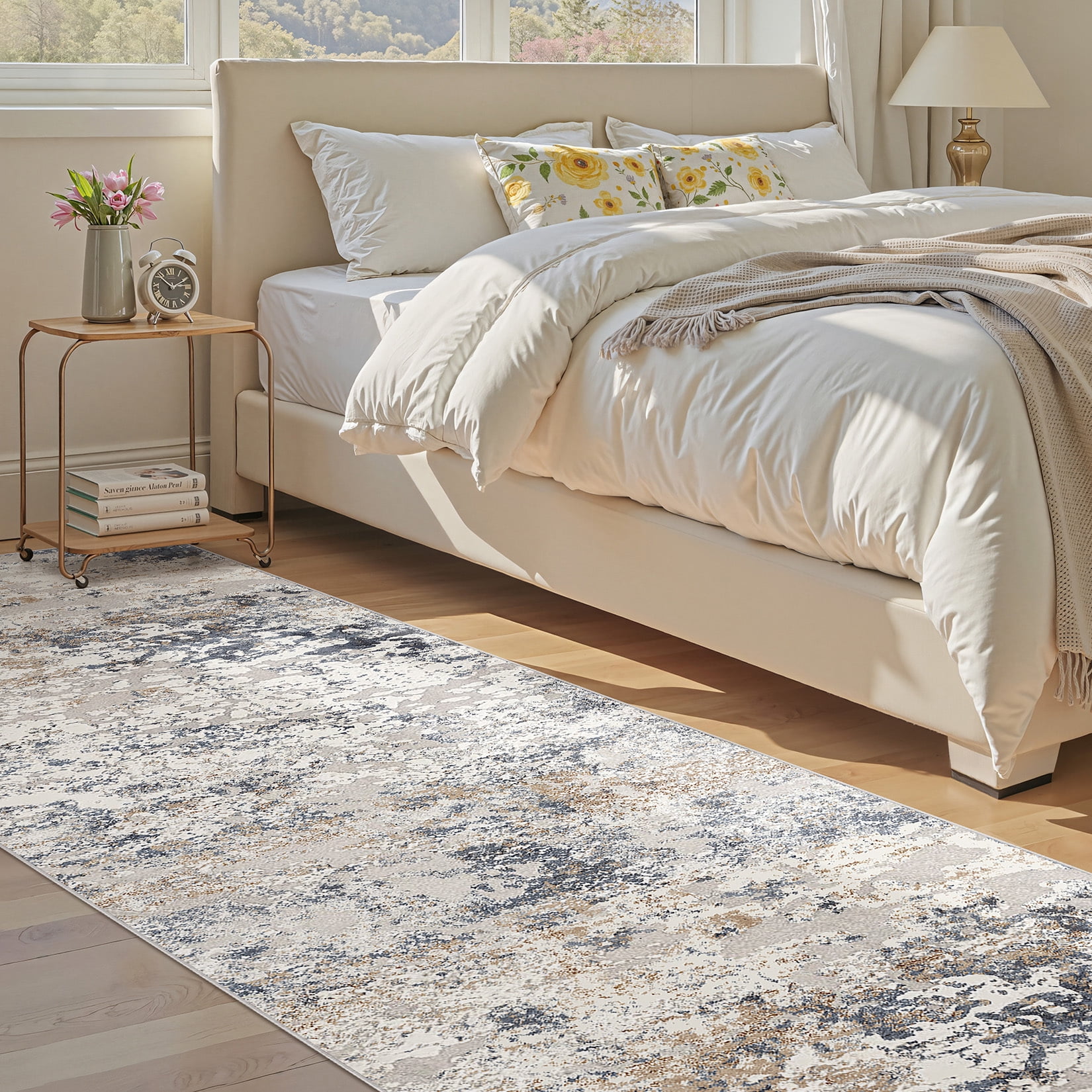 Toyoso Modern Abstract Runner Rug, Washable Non-Slip Area Rug for Kitchen and Hallway (Blue Beige, 2 ft x 8 ft) bn7ou