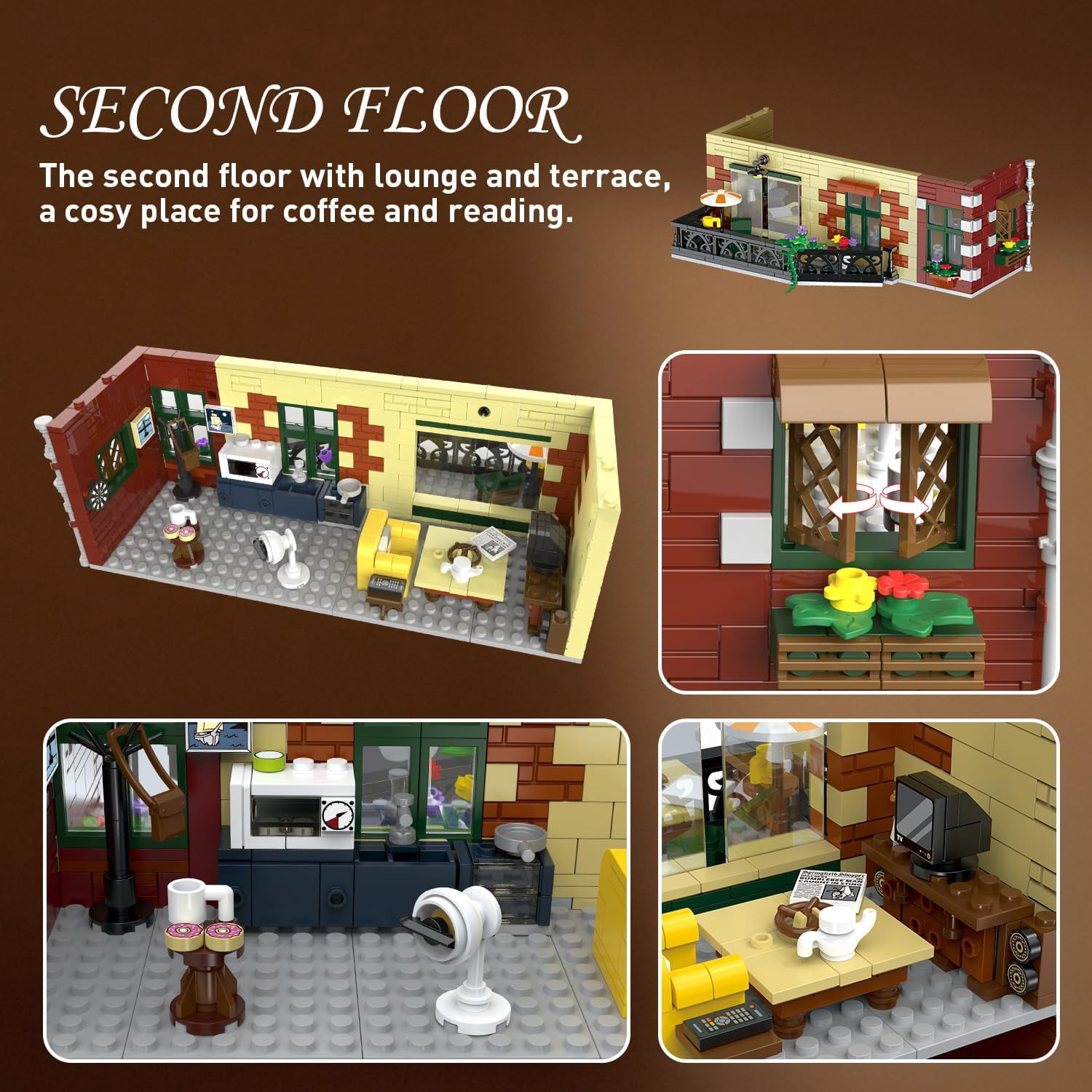 TERRAMUS Cafe Shop Building Kit with LED Light, City Street View Construction Set (1589 Pieces) pss5t