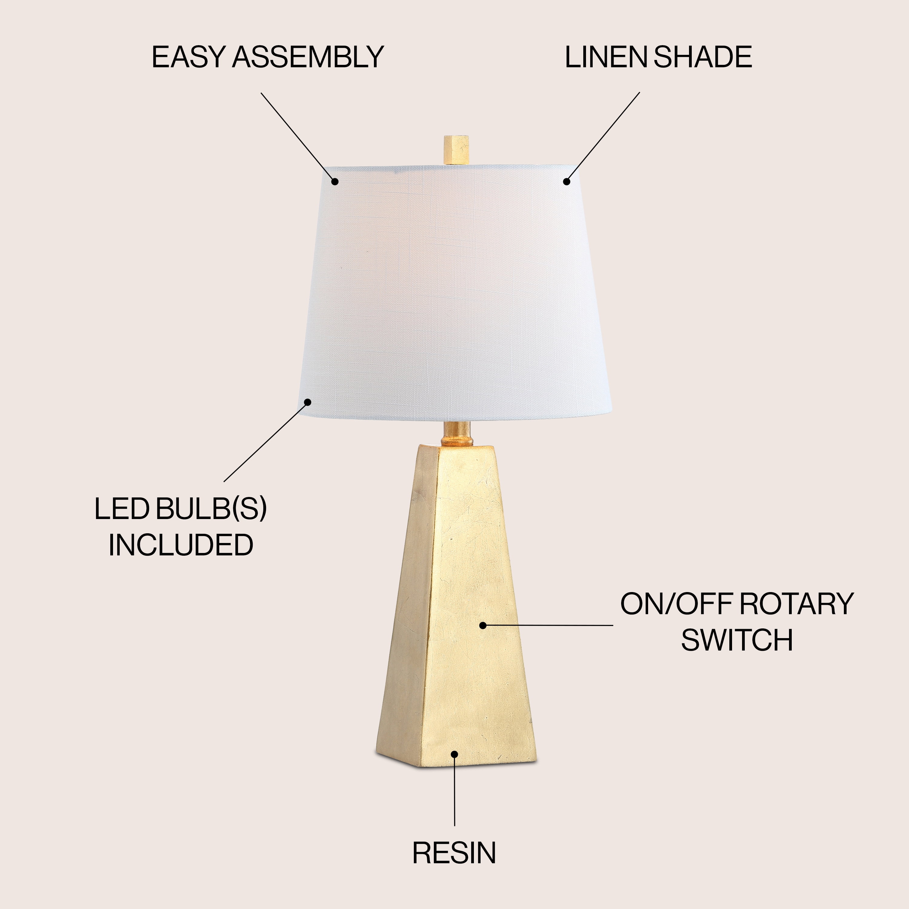 JONATHAN Y Owen Contemporary Resin LED Table Lamp, Gold Finish (20.5 in) z8pbb