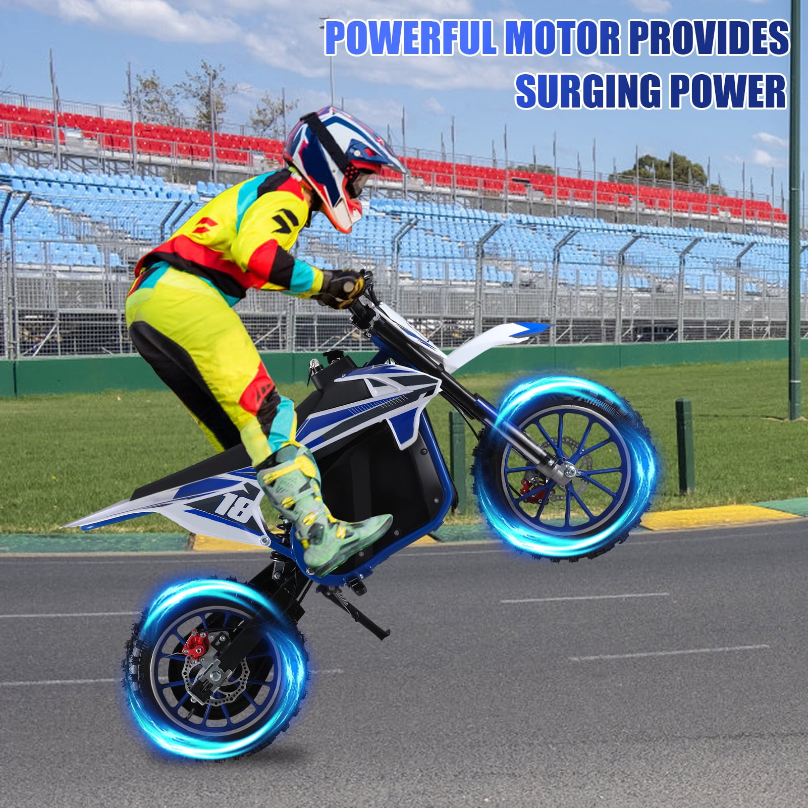 Fompes Electric Dirt Bike for Kids, 3-Speed Off-Road Motorcycle with 250W Motor (Blue, 10 in) ezdpb