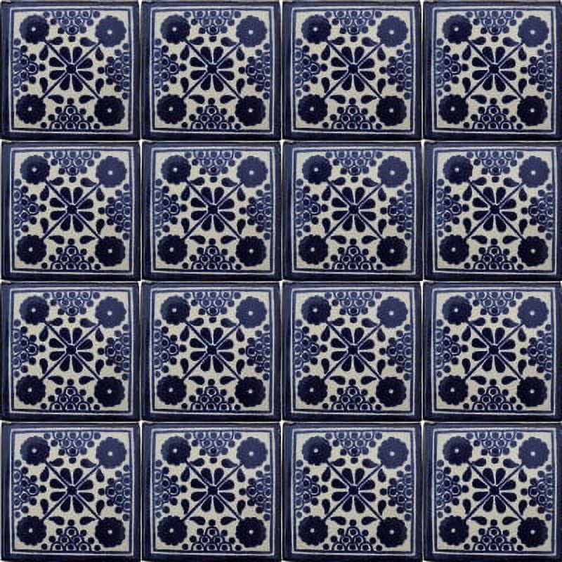 Fine Crafts & Imports Damasco Talavera Mexican Tile (Blue, 4.2 in x 4.2 in, 9-Piece Set) auhkp