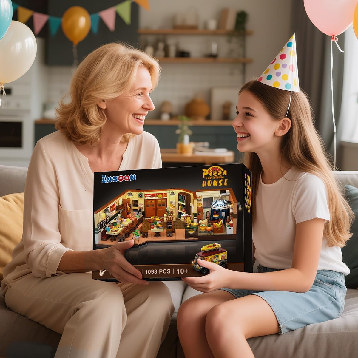 TERRAMUS City Street Pizza Restaurant Building Set with LED Lights (1098 Pieces) vnesn