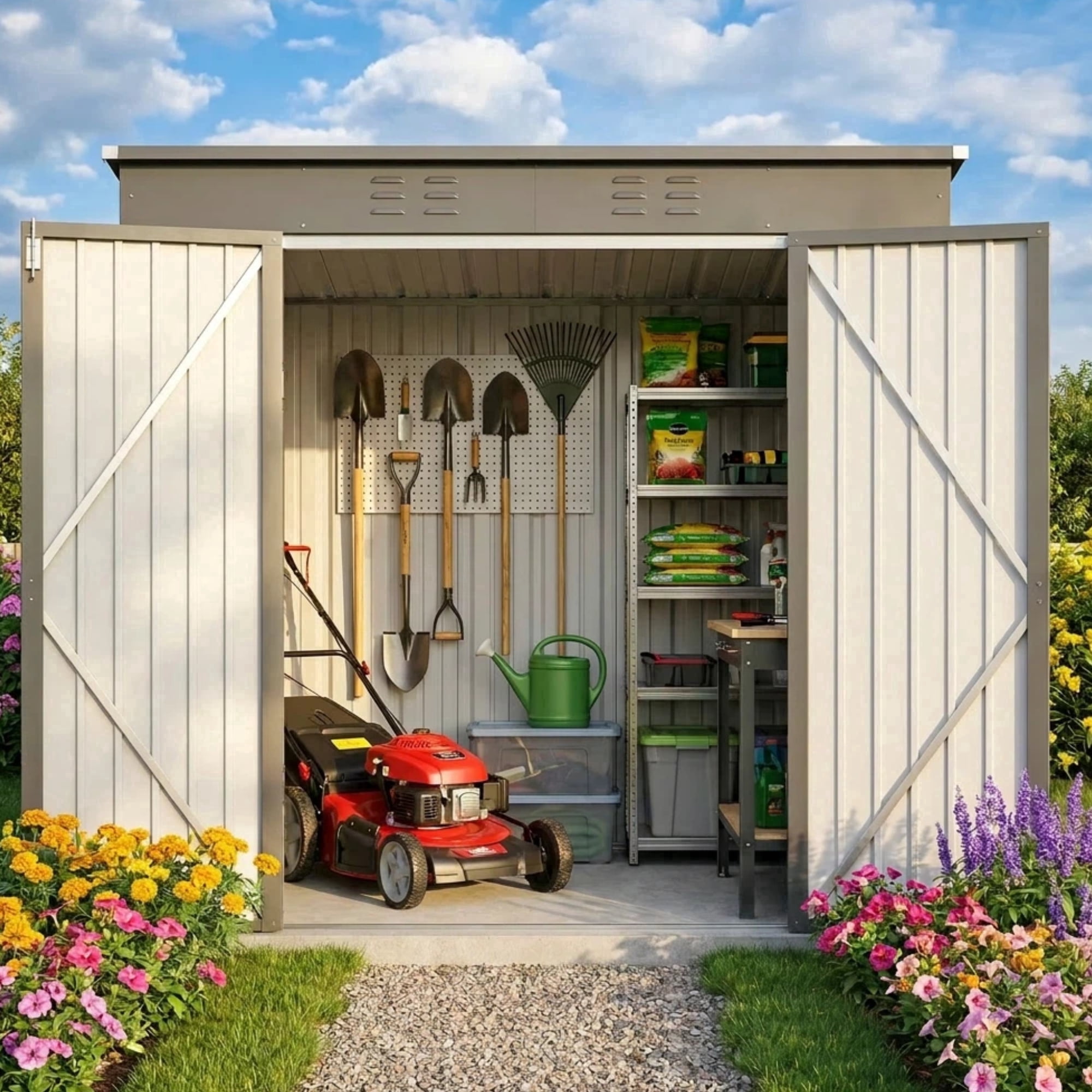Asofer Outdoor Storage Shed, Heavy-Duty Galvanized Steel Garden Tool House with Lockable Door (Dark Gray, 6 ft x 4 ft) 2vr57