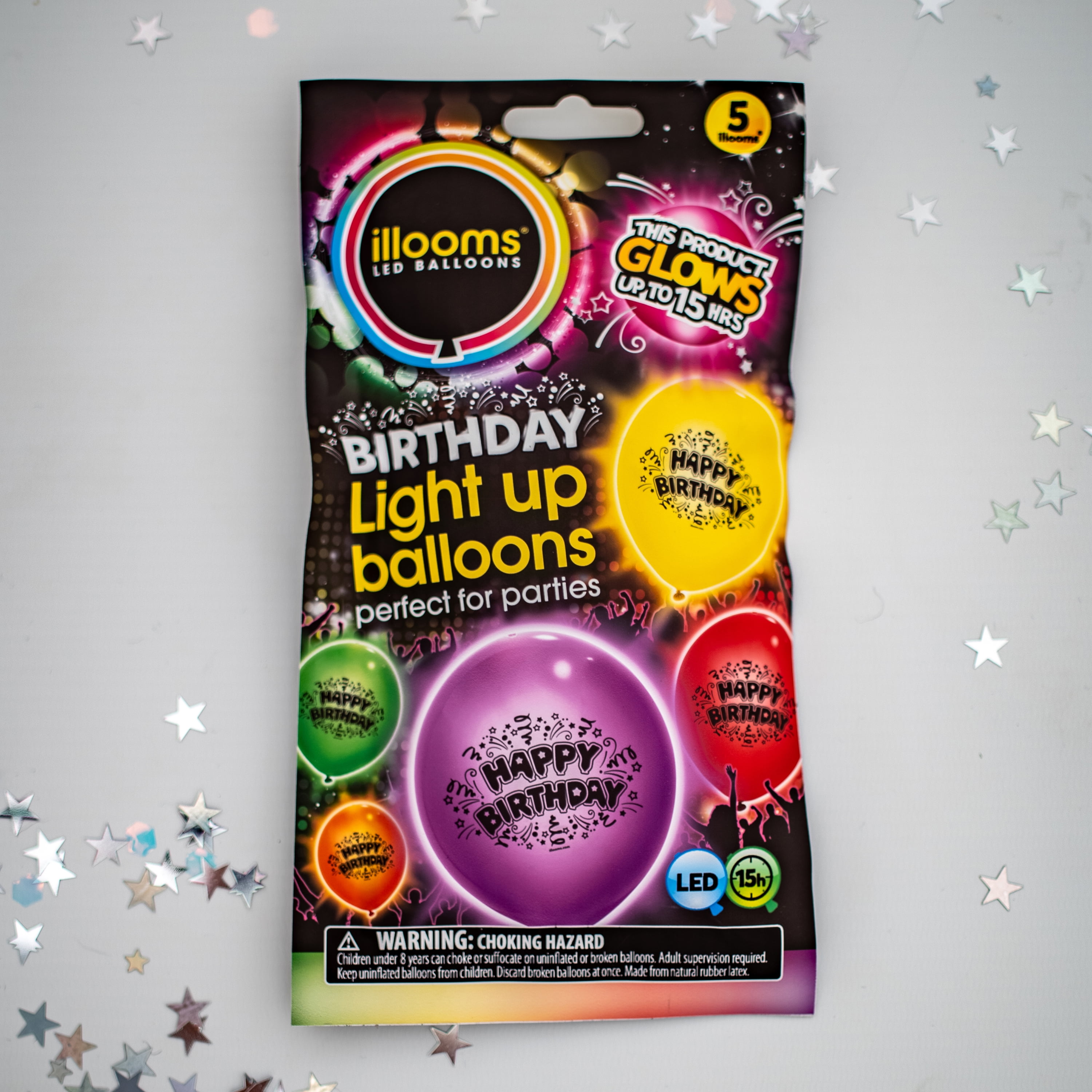 illooms LED Light-Up Happy Birthday Latex Balloons (Mixed Colors, 5 Pack) lpzri