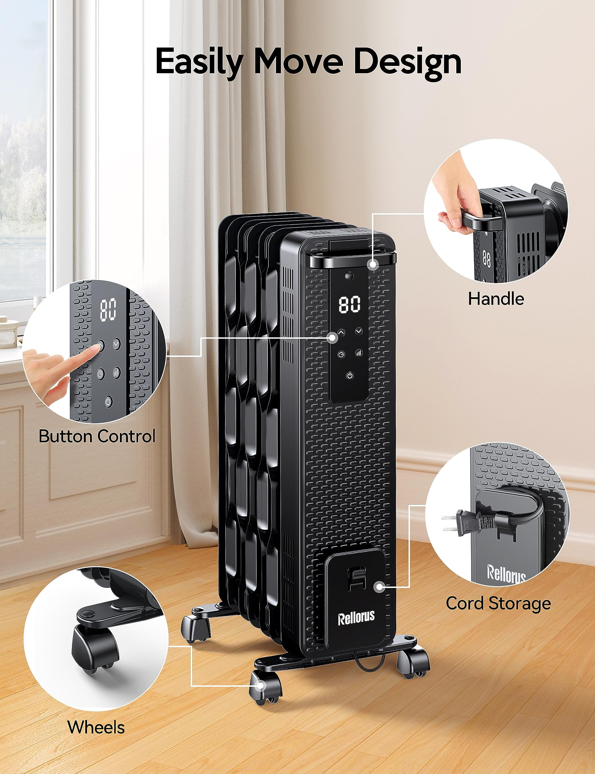 Party Zealot 1500W Electric Oil Filled Radiator Space Heater with Remote Control (Dark Grey, 25.18 in H) nq0b7