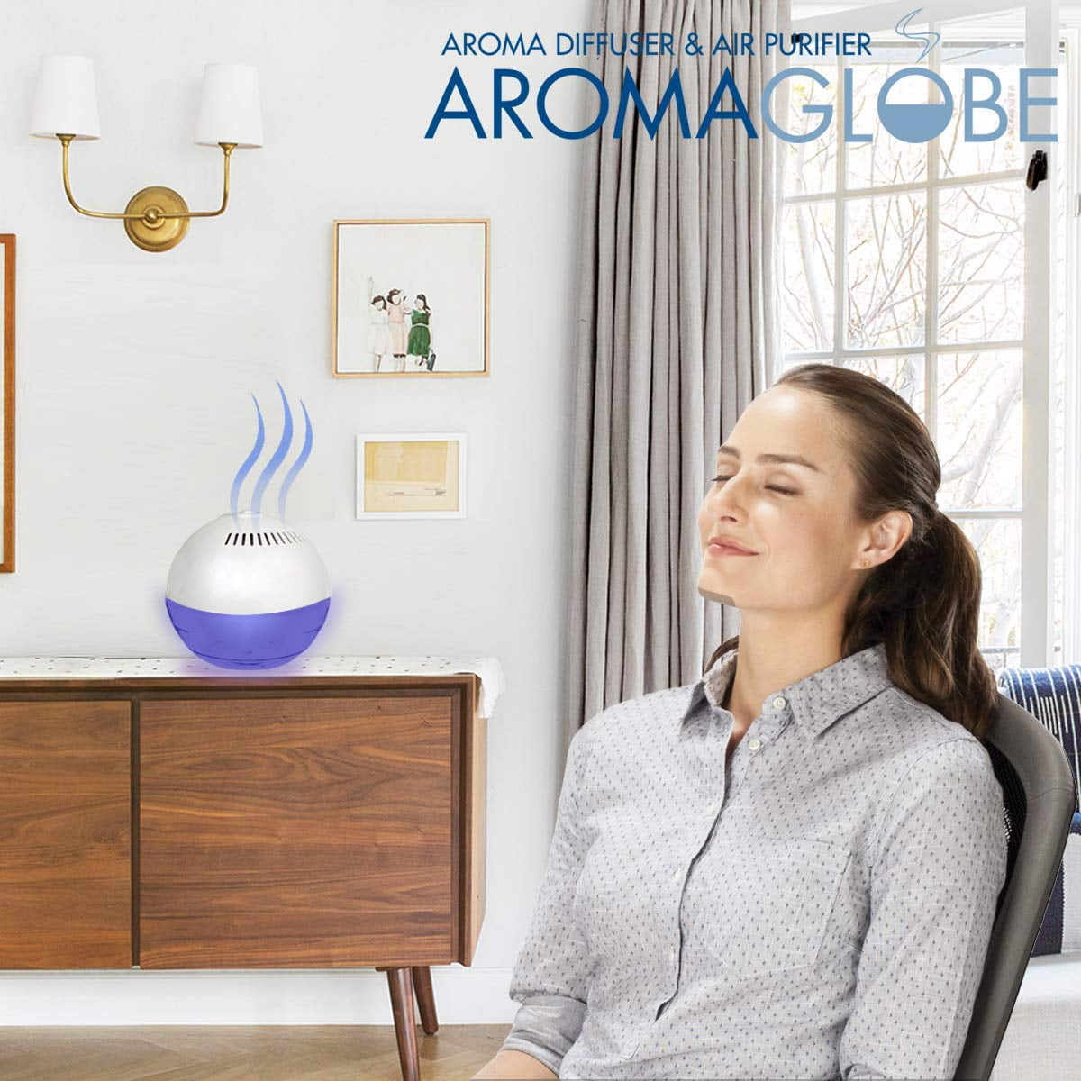 Daiwa Felicity Aroma Globe Air Revitalizer, Aromatherapy Air Washer with White Noise and LED Lights (White) 48jat