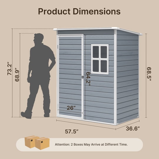 Aiho Outdoor Plastic Storage Shed with Window, Weather-Resistant Garden Tool House (Light Gray, 5 ft x 3 ft) fm7c3