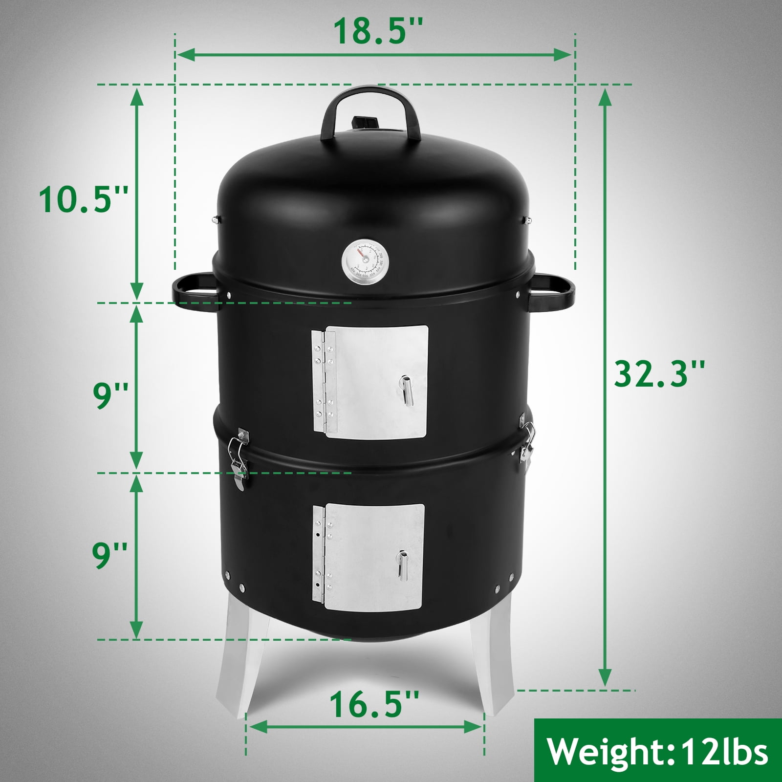 Segmart Vertical Charcoal Smoker and Grill, Heavy-Duty Outdoor BBQ with Built-in Thermometer (Black, 18.5 in) y5e5p