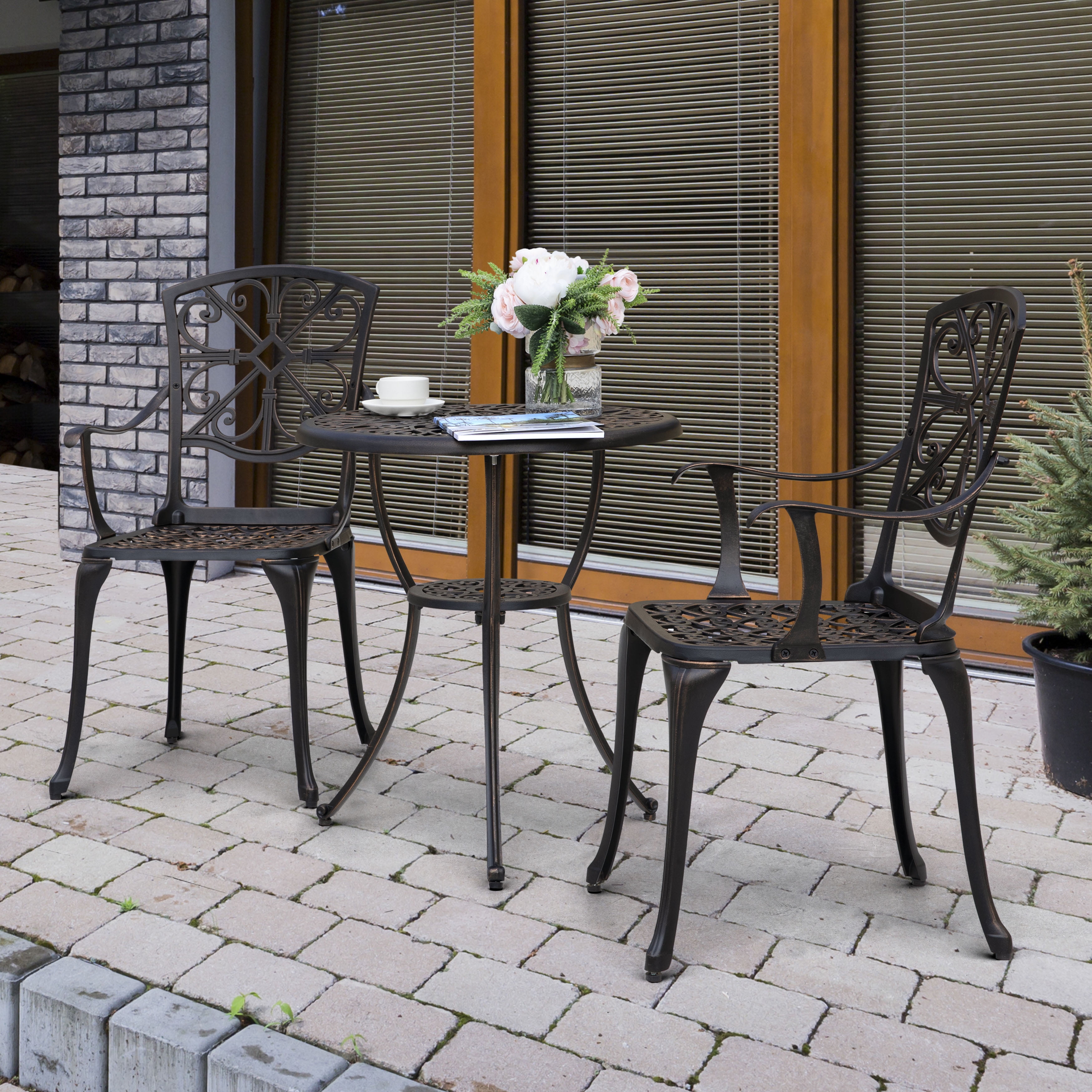 Nuu Garden 3 Piece Cast Aluminum Outdoor Bistro Set (Antique Bronze, 3-Piece) zcfce