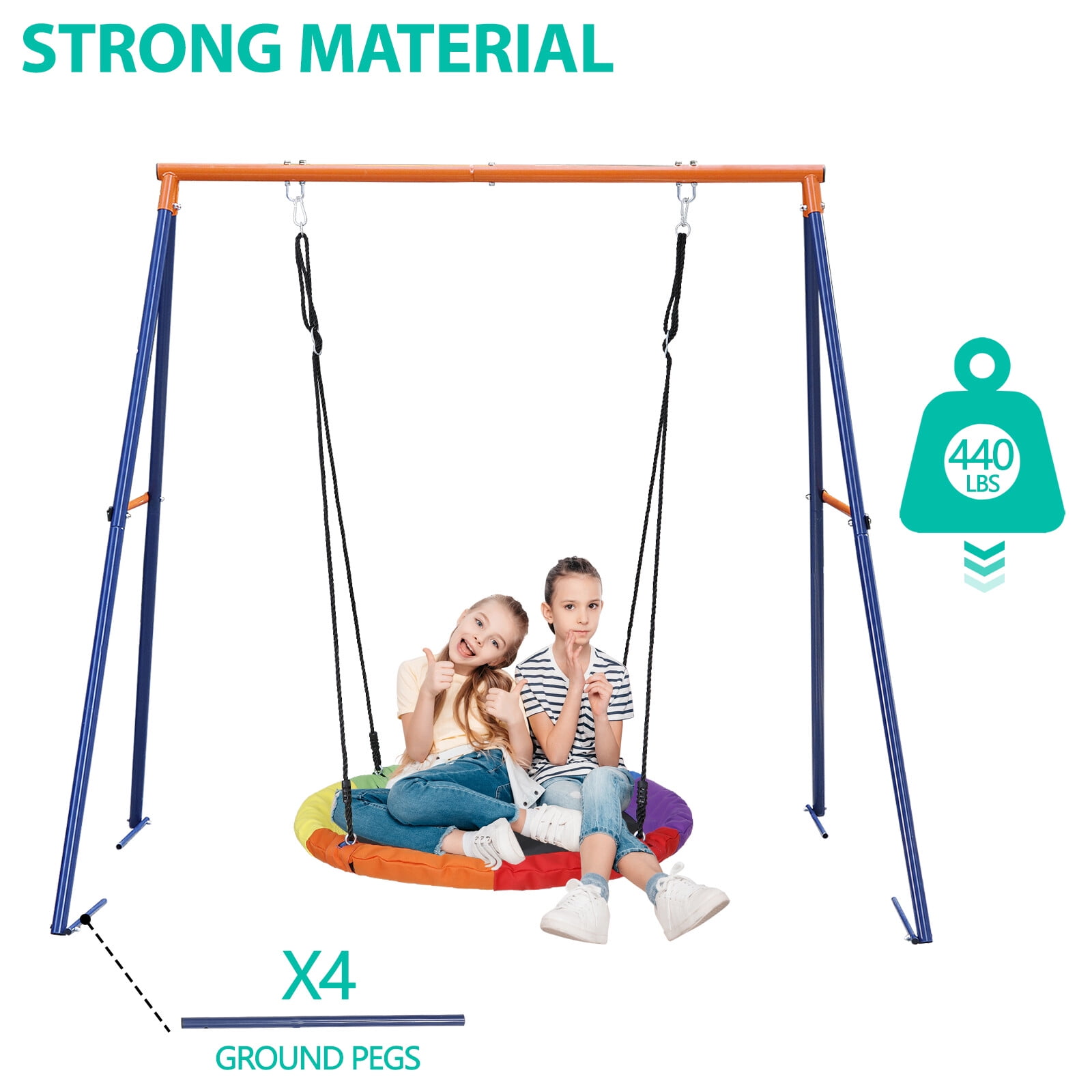 ZenSports Heavy-Duty Outdoor Saucer Swing Set with A-Frame Stand (Blue, 440 lb Capacity) ze0wt