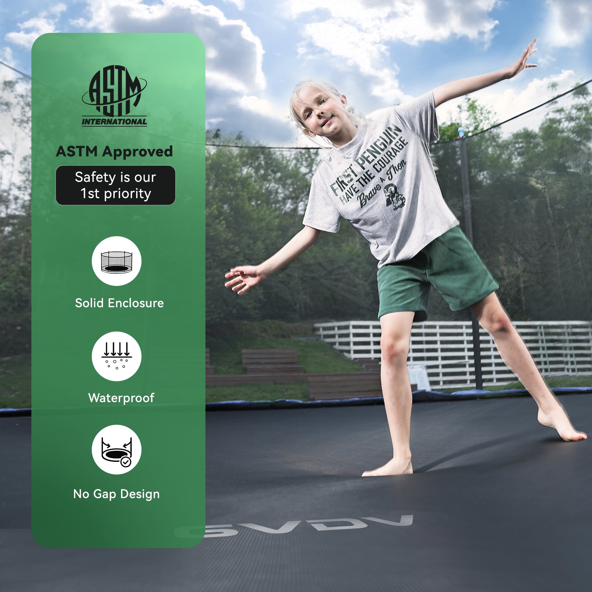 GVDV Outdoor Recreational Trampoline with Safety Enclosure Net (Blue, 14 ft) 7c9l2