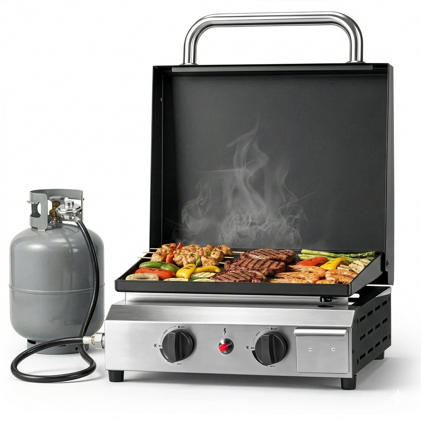 Zintown 20000 BTU Propane Griddle with Lid and Ignition, Portable Table Top Gas Grill for Outdoor Camping (Black, 17.3 in x 15.4 in x 11.4 in) wkb3b