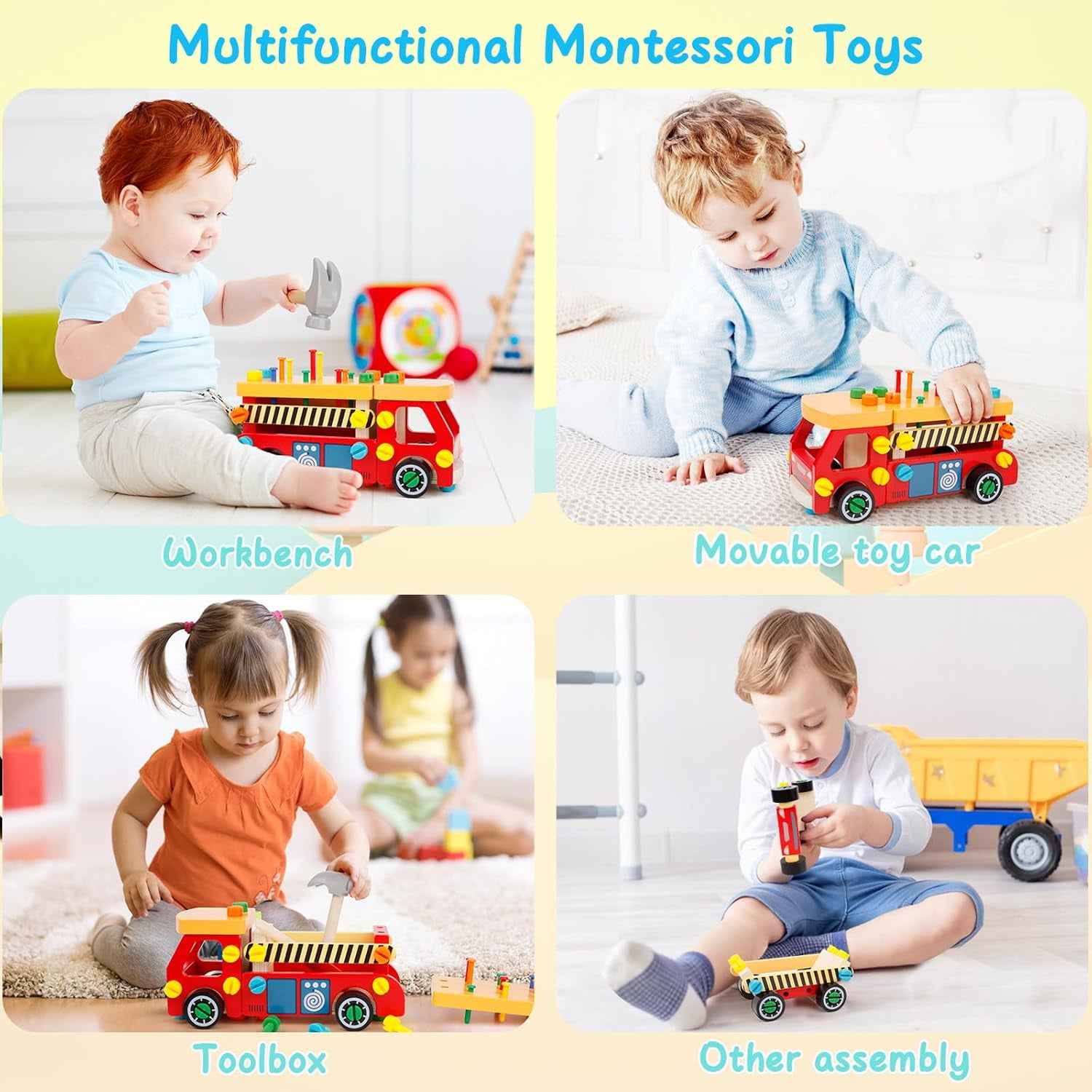LTONLINE Wooden Toddler Tool Bench Montessori Construction Set (62 Pieces) u6r7m