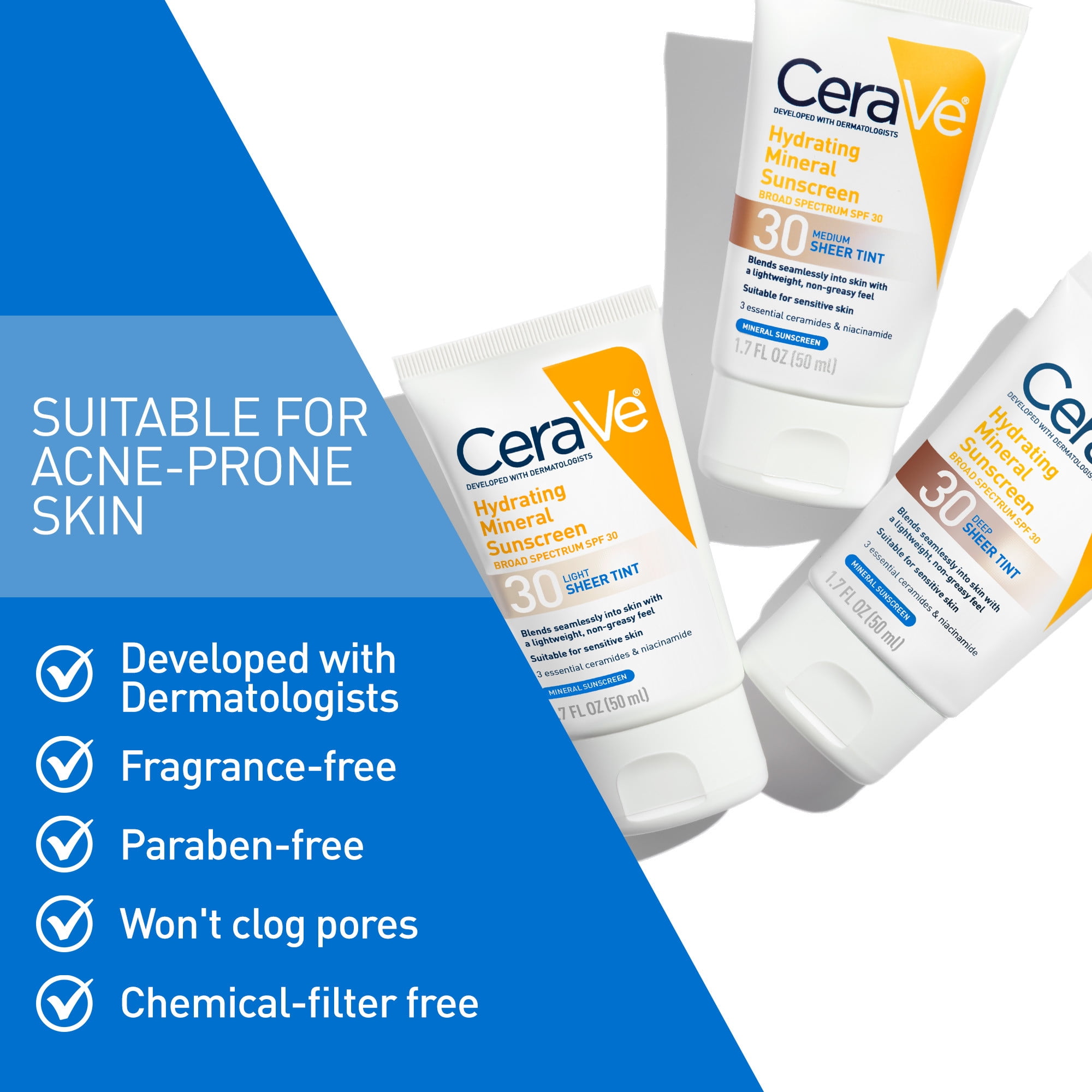 CeraVe Tinted Hydrating Mineral Sunscreen Face Lotion with SPF 30 (Sheer Tint, 1.7 fl oz) jqq3w - Image 4