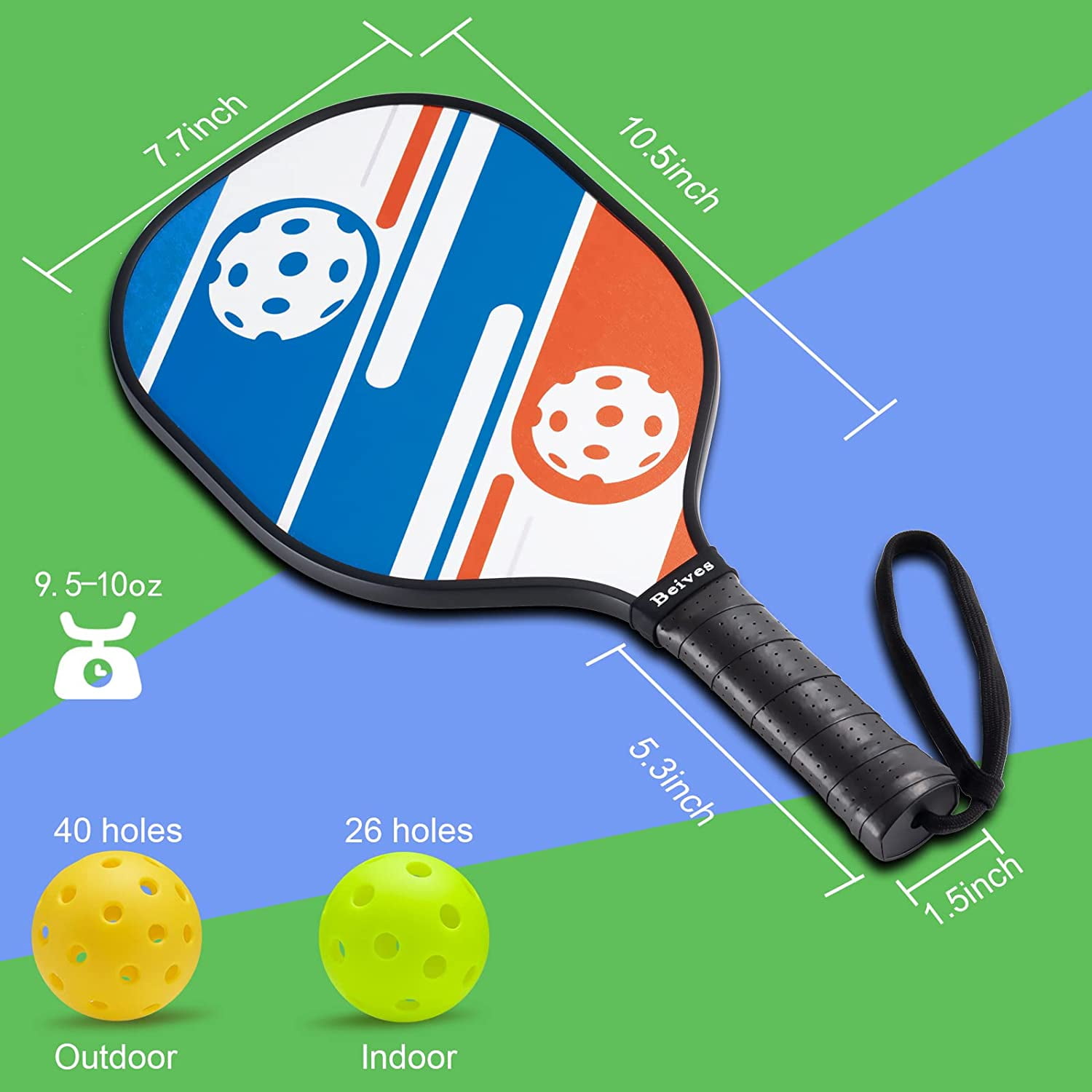 BEIVES Wood Pickleball Paddles Set of 4 (Durable 7-Ply Basswood, Comfortable Grip, Includes Indoor Outdoor Balls & Carrying Bag) ib26t