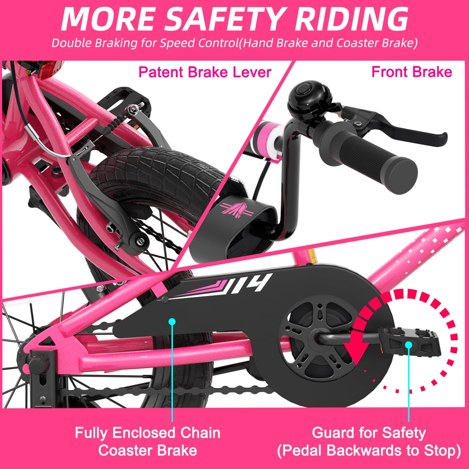 XJD BMX Style Kids Bike with Training Wheels and Coaster Brake (Pink, 16 in) 0wl5z