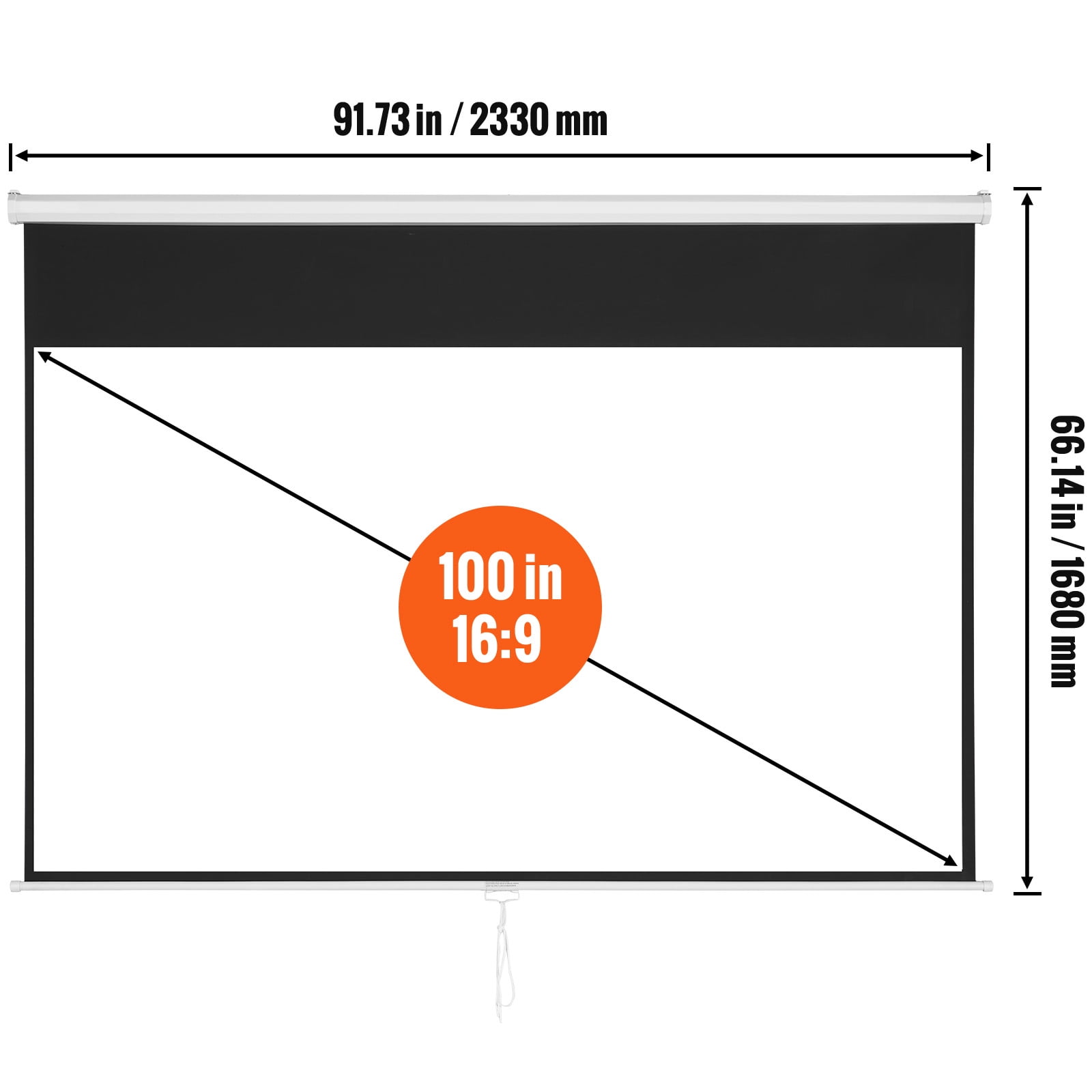 KFFKFF 100 in Pull Down Projector Screen Wall Mount High-Reflectivity Home Theater (White, 100 in) r1h5x