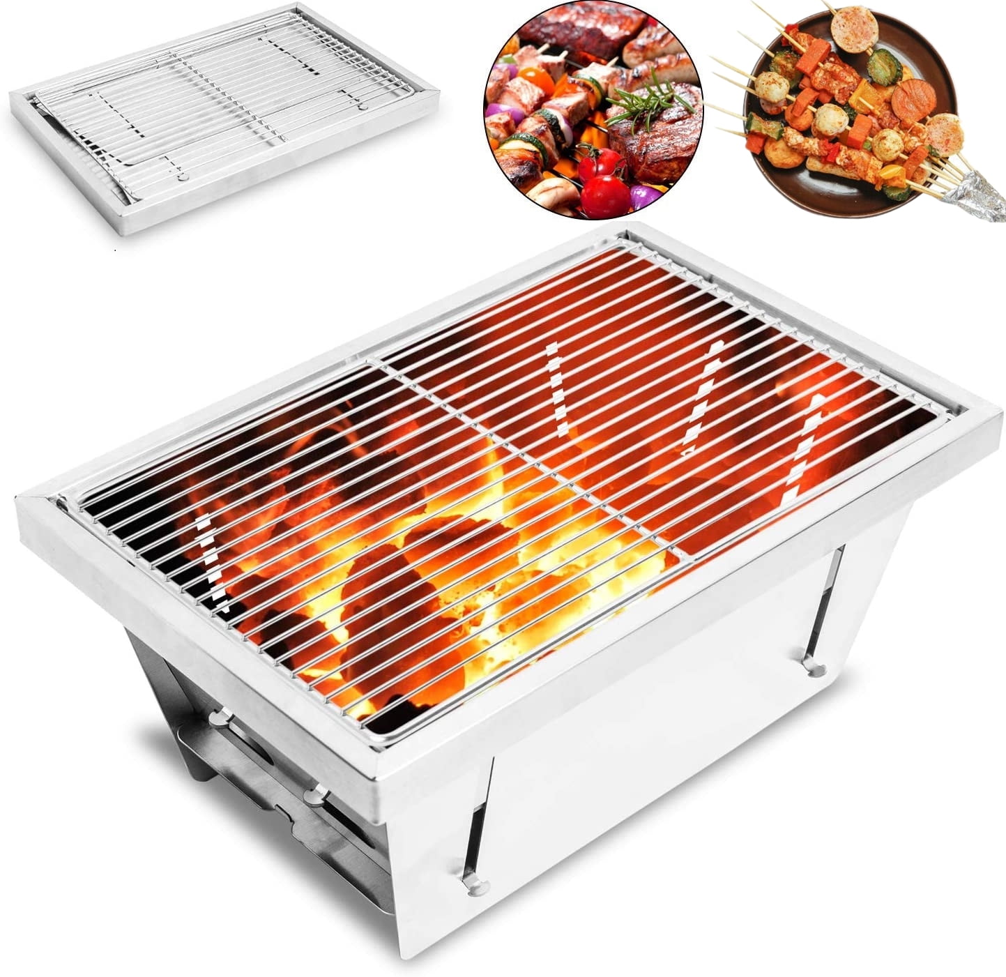 Dazone Charcoal Foldable Outdoor Grill, Portable Stainless Steel BBQ Stove (Silver, 7.50 in) a6v80