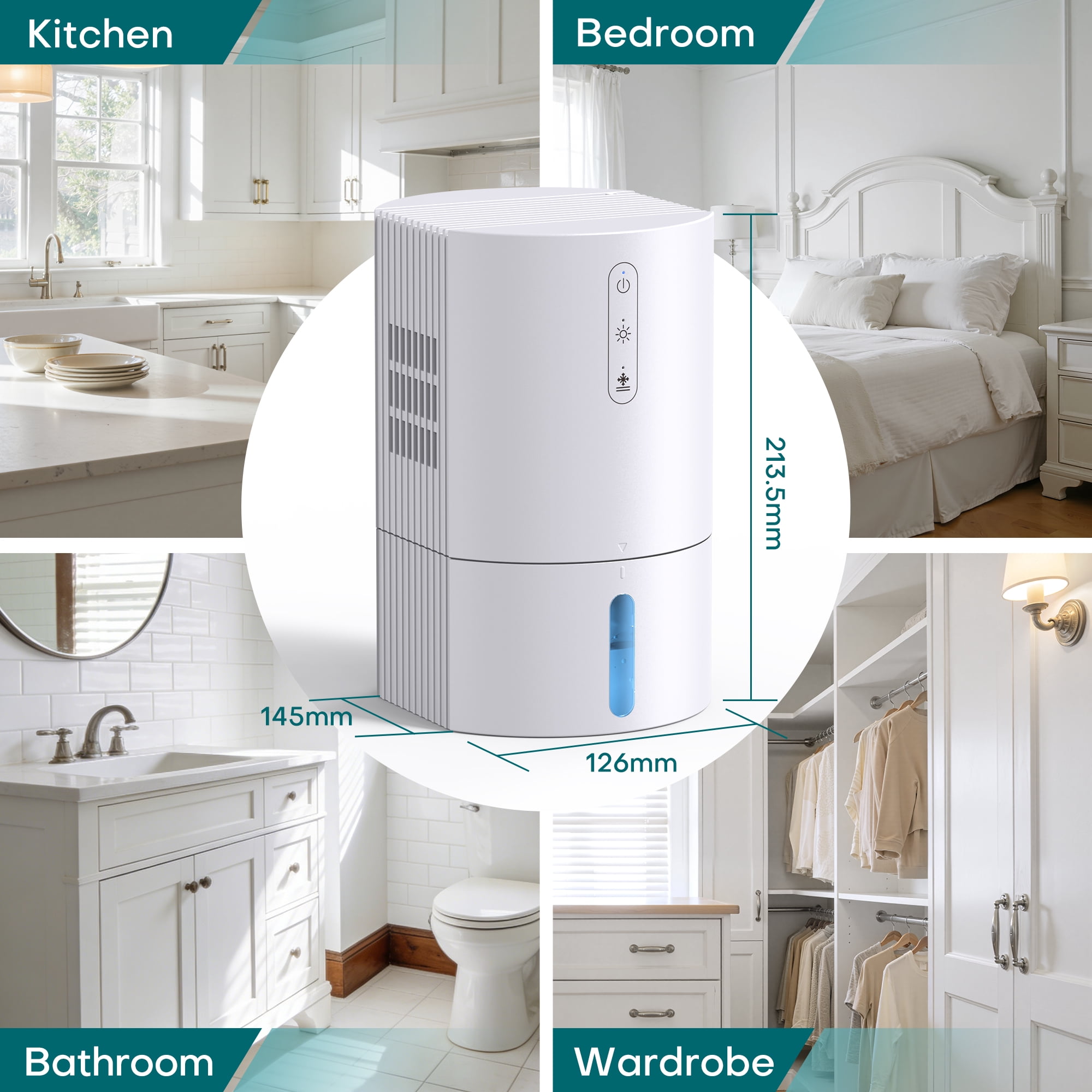 ALROCKET Dehumidifier for Home and Bedroom with Auto Shut-off and LED Light (White, 35 fl oz) 269g6