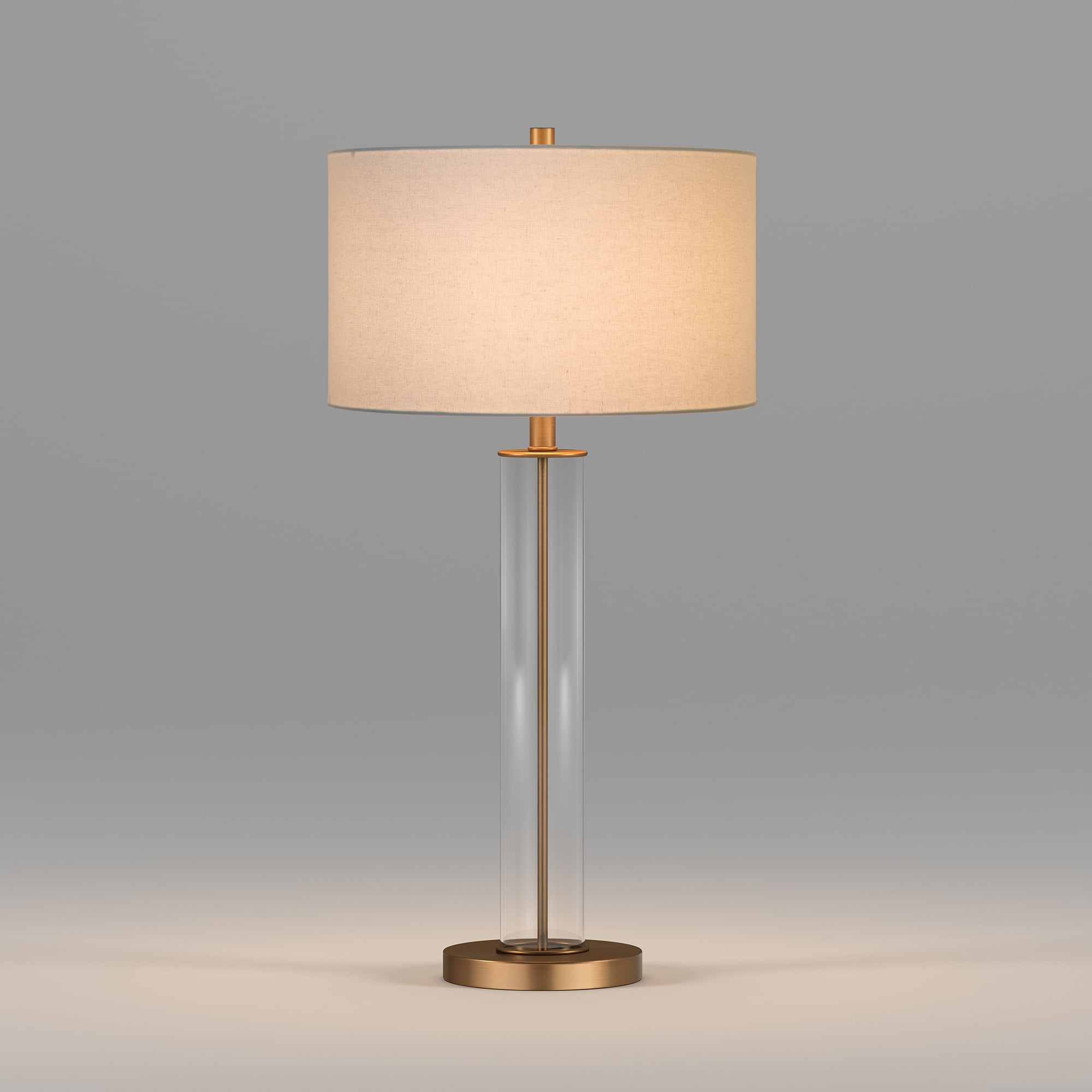 Evelyn&Zoe Traditional Clear Glass Table Lamp with White Drum Linen Shade (29 in) ybzs9