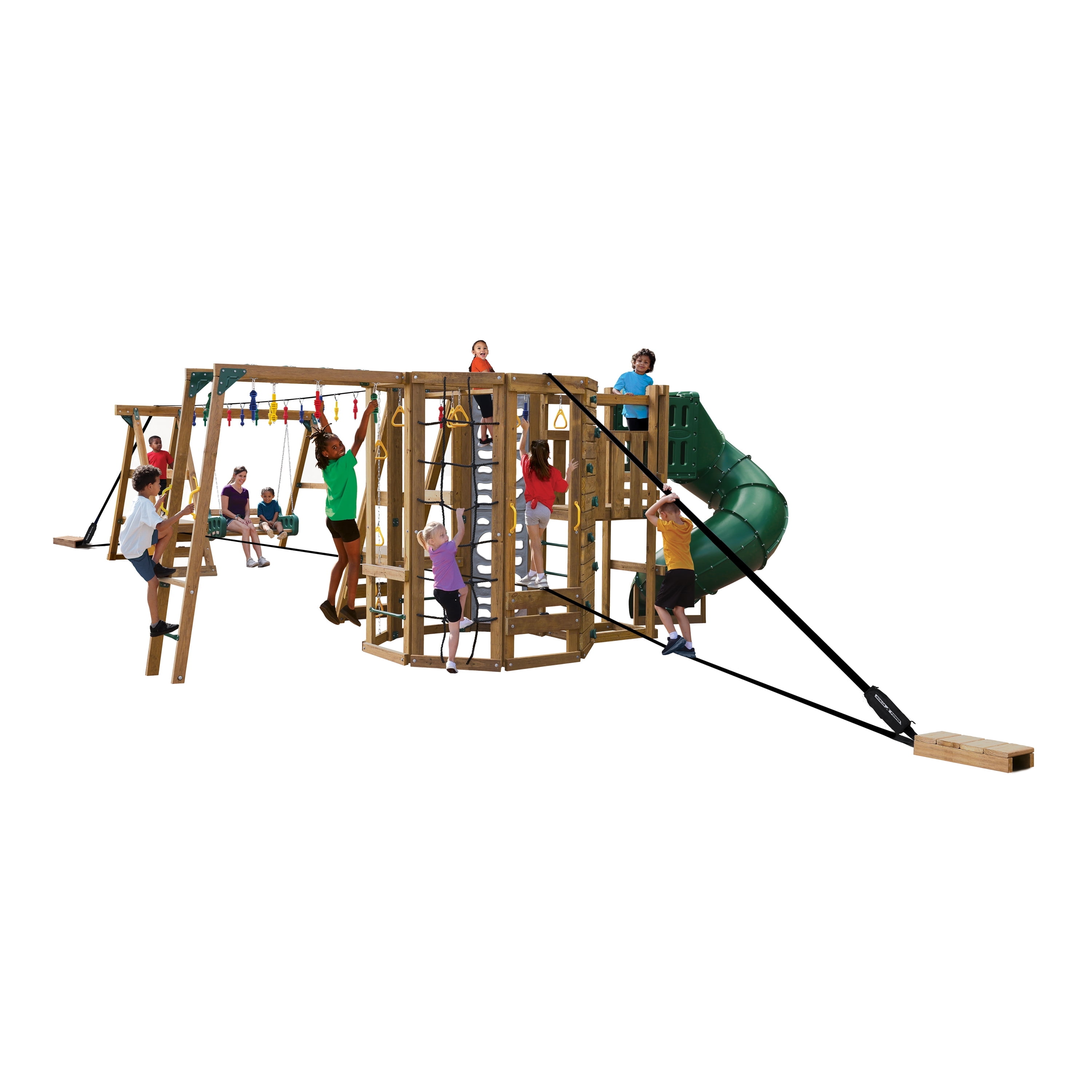 PlayStar Ninja Power Tower Outdoor Playset with Climbing Walls and Swing (Gold, 108 sq ft) hje3l