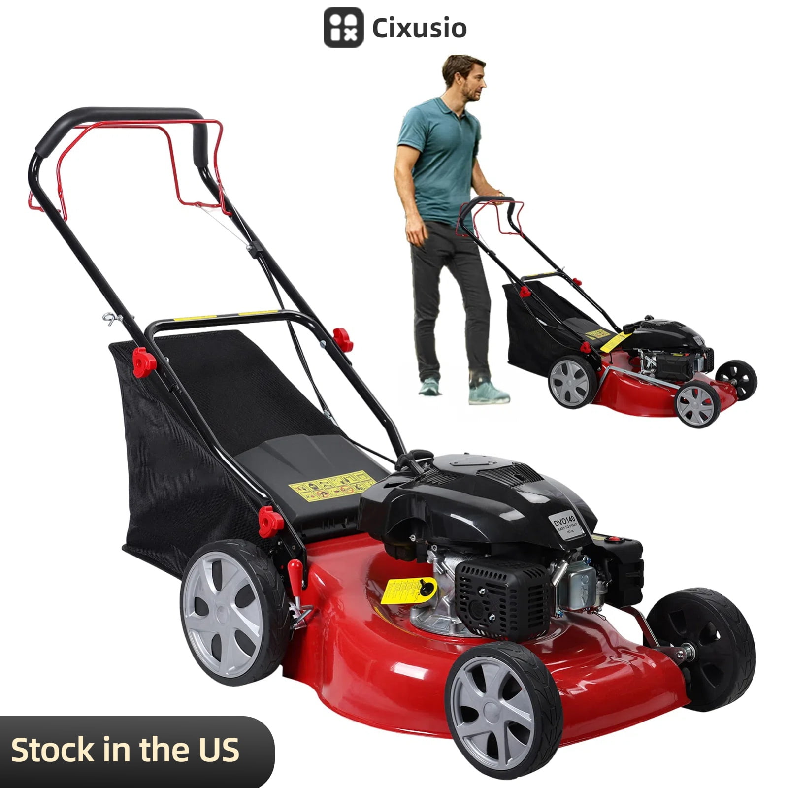 Cixusio 141cc Self-Propelled Gas Lawn Mower with 20-inch Cutting Deck (Red, 13.2 gal Grass Collection) vor89