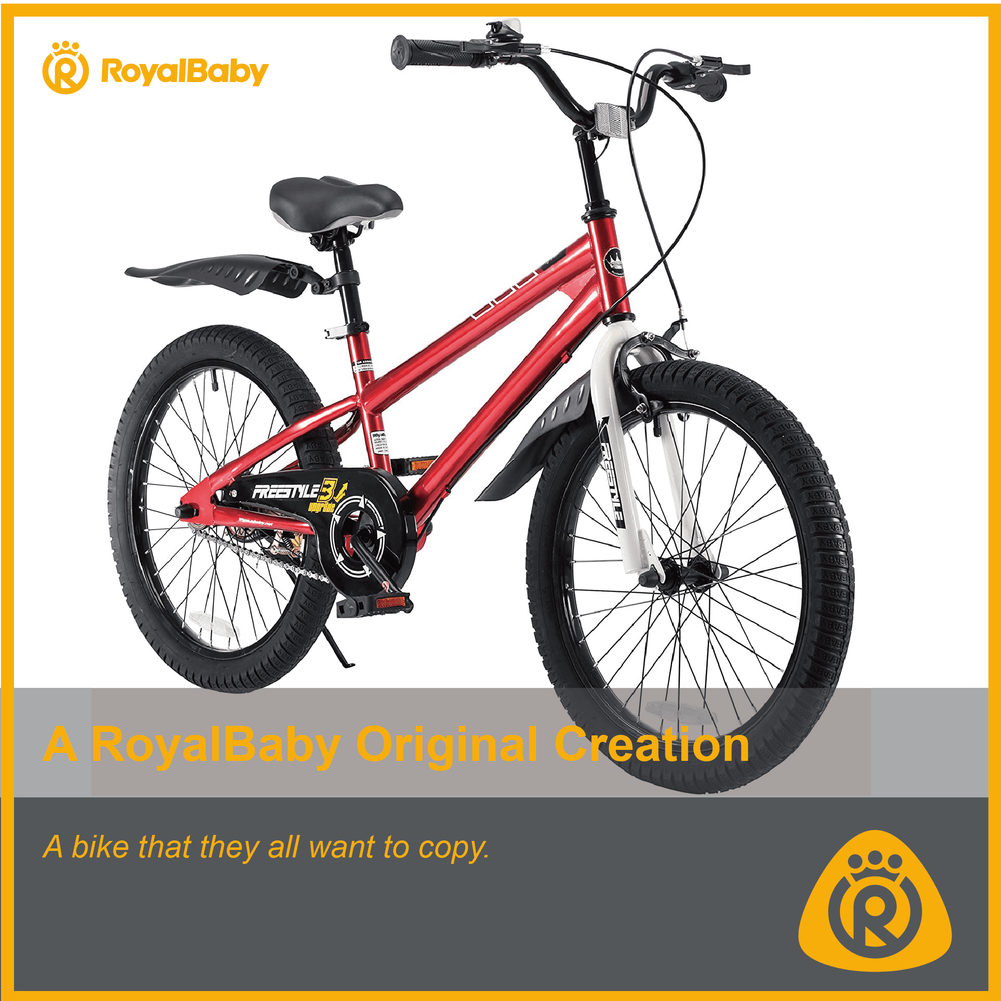 Royalbaby Freestyle Kids Bicycle, Durable Steel Frame with Training Wheels (Red, 20 in) alub6