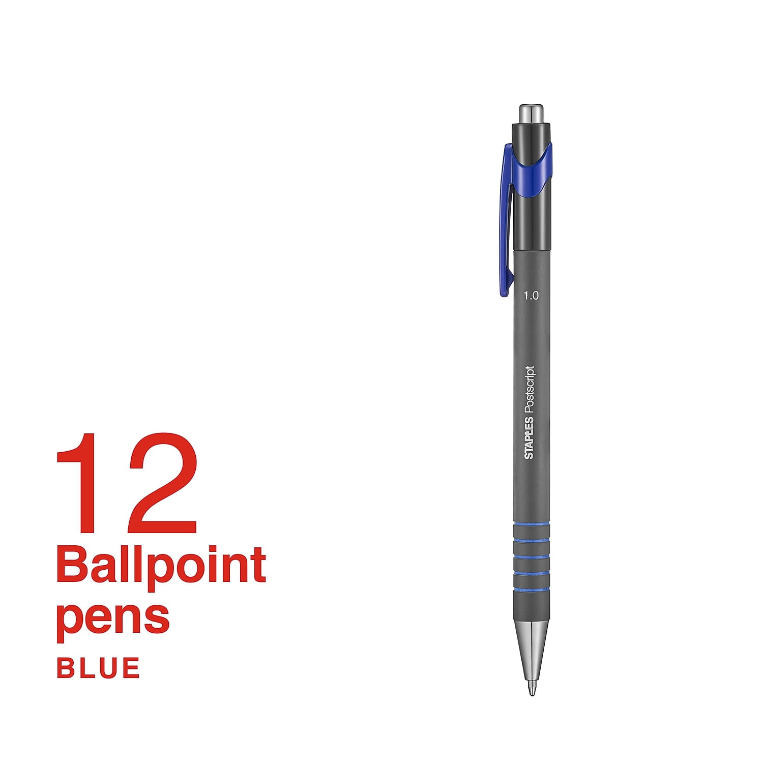 MyOfficeInnovations Postscript Retractable Ballpoint Pens, Smooth Writing Medium Point, Blue Ink (12 Pack) 2rtfm