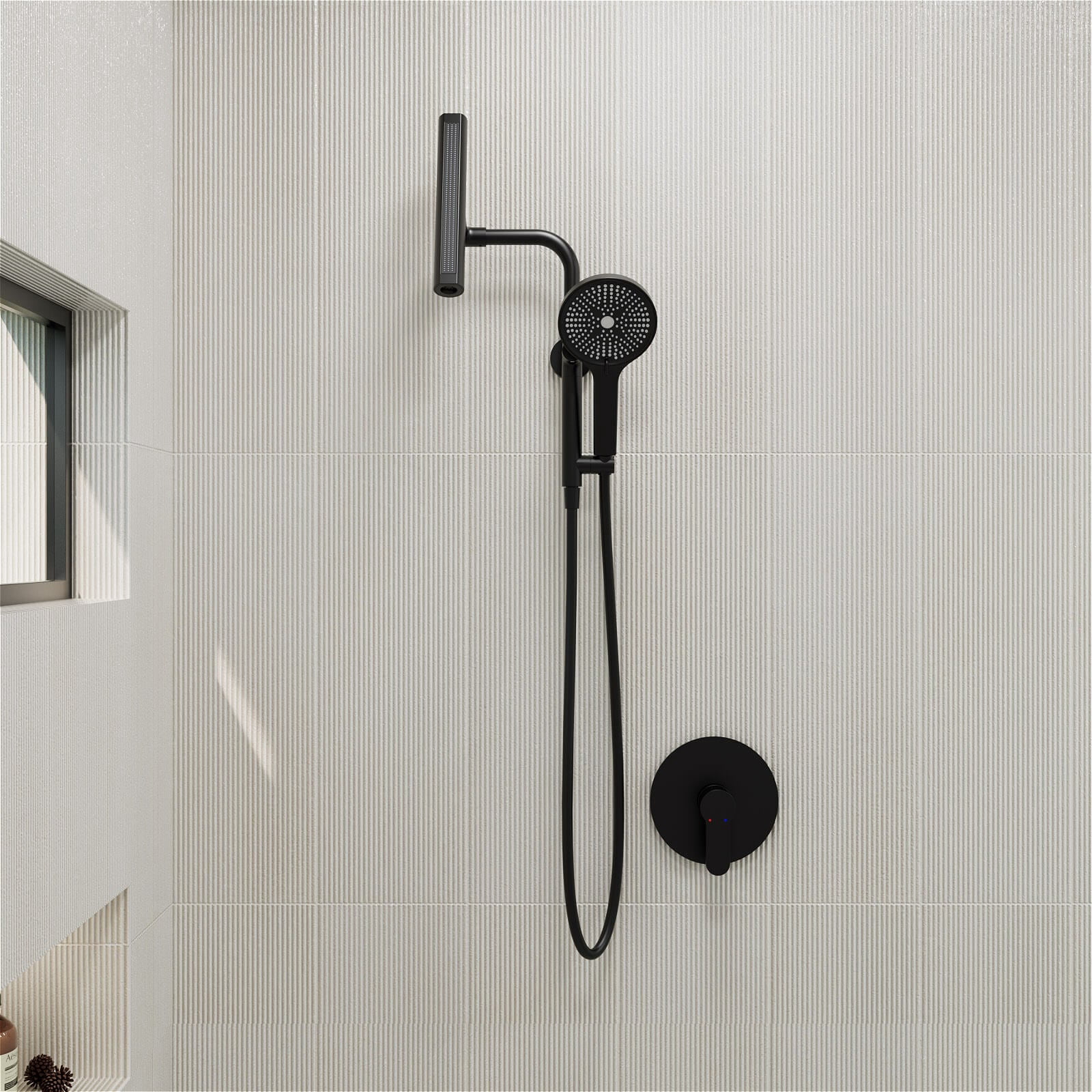 Giving Tree Wall Bar Shower System with 360° Rotating Fixed Head and 6-Spray Handheld (Matte Black) 5ernq