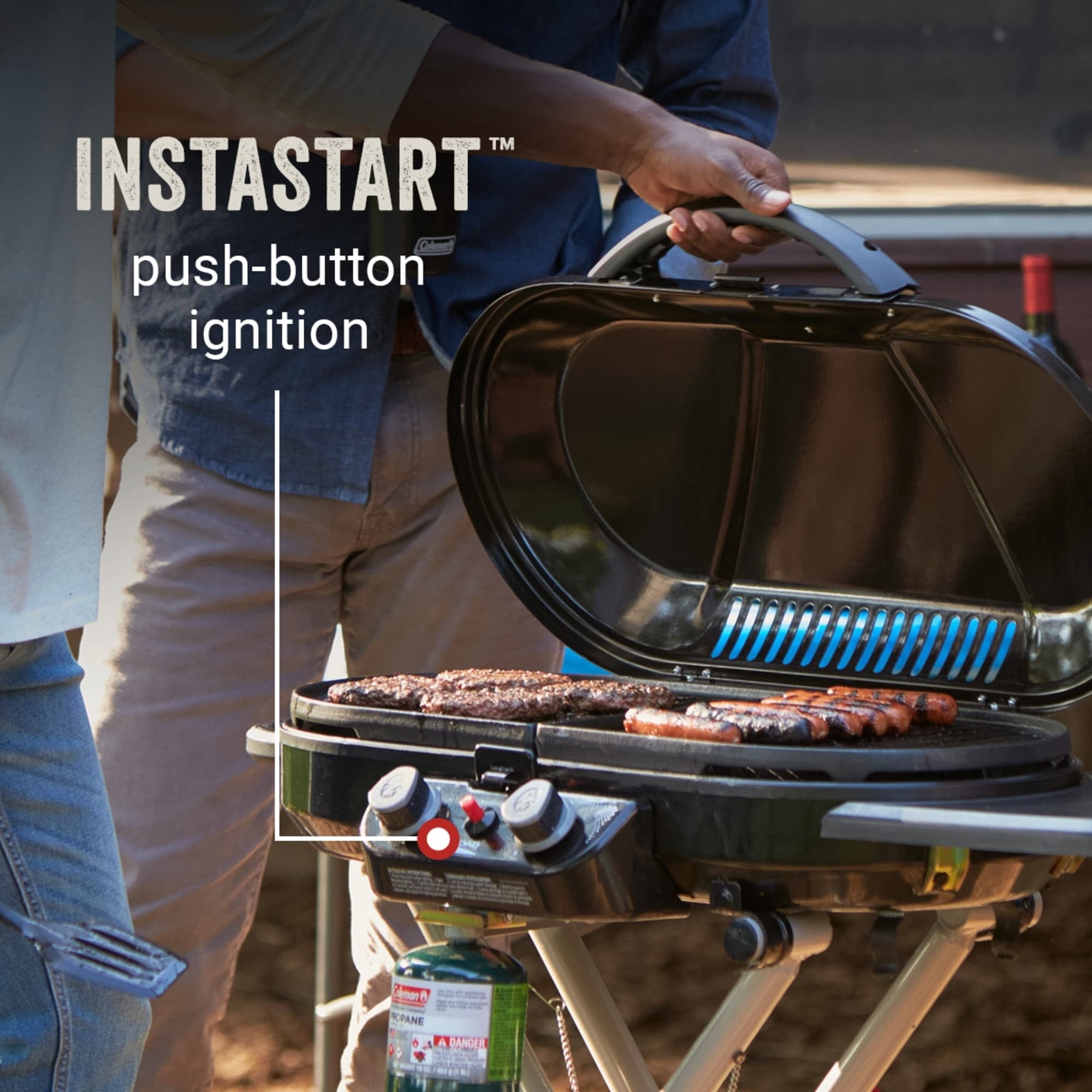 Coleman RoadTrip X-Cursion 2-Burner Propane Grill for Outdoor Camping and BBQ (Blue) x0qmt