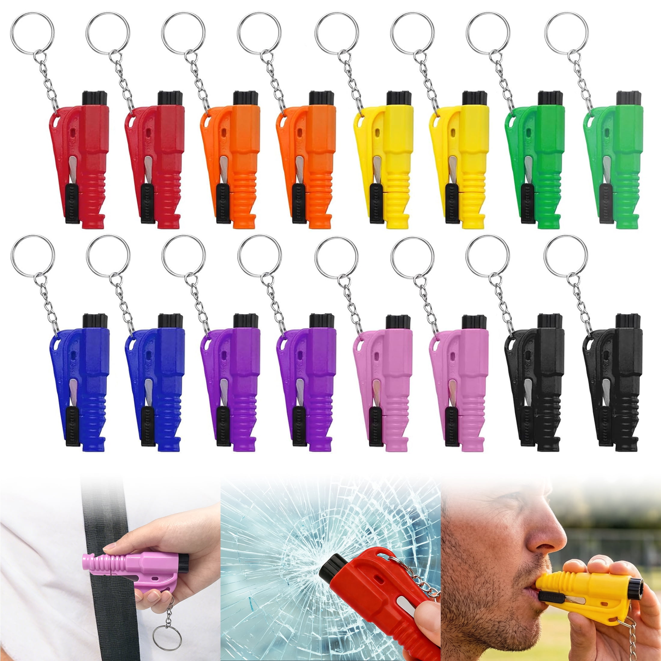 Cyrico 3-in-1 Car Window Breaker and Seatbelt Cutter Keychain Emergency Escape Tool (16 Pack, 3.03 in x 1.34 in) z4p5g