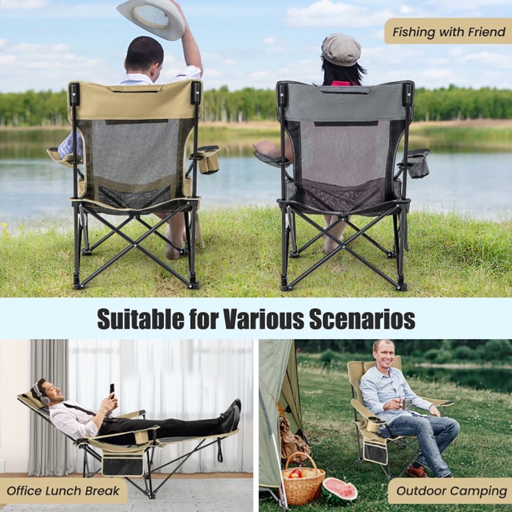 Barara King Folding Camping Lounge Chair with Detachable Footrest and Adjustable Backrest (Khaki, One Size) r4nmc