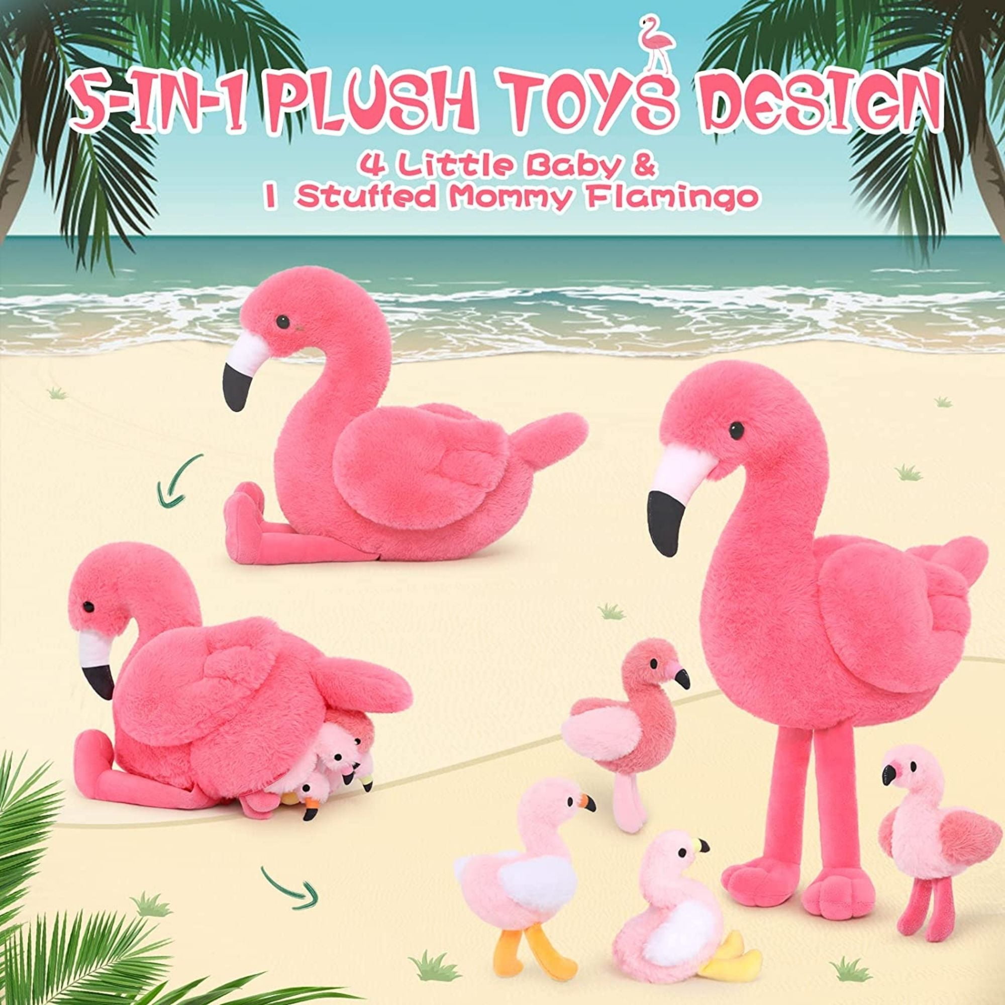 MorisMos Plush Flamingo Stuffed Animal Set with 4 Baby Flamingos (Hot Pink, 18 in) dkaaf