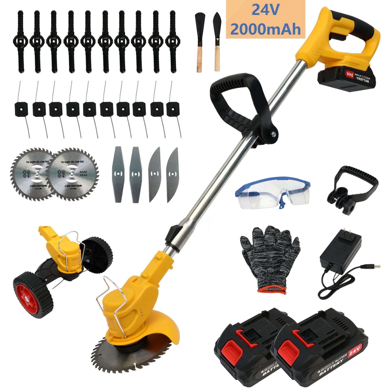 IAMSTECH Cordless Electric Grass Trimmer, 3-in-1 Weed Eater with Adjustable Wheels and 3 Blade Types (Yellow, 35-47 in) w5cz5