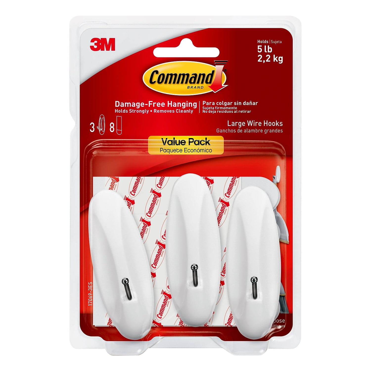 Command Large Wire Adhesive Hooks Damage-Free Hanging (White, 3 Pack) 98rbo