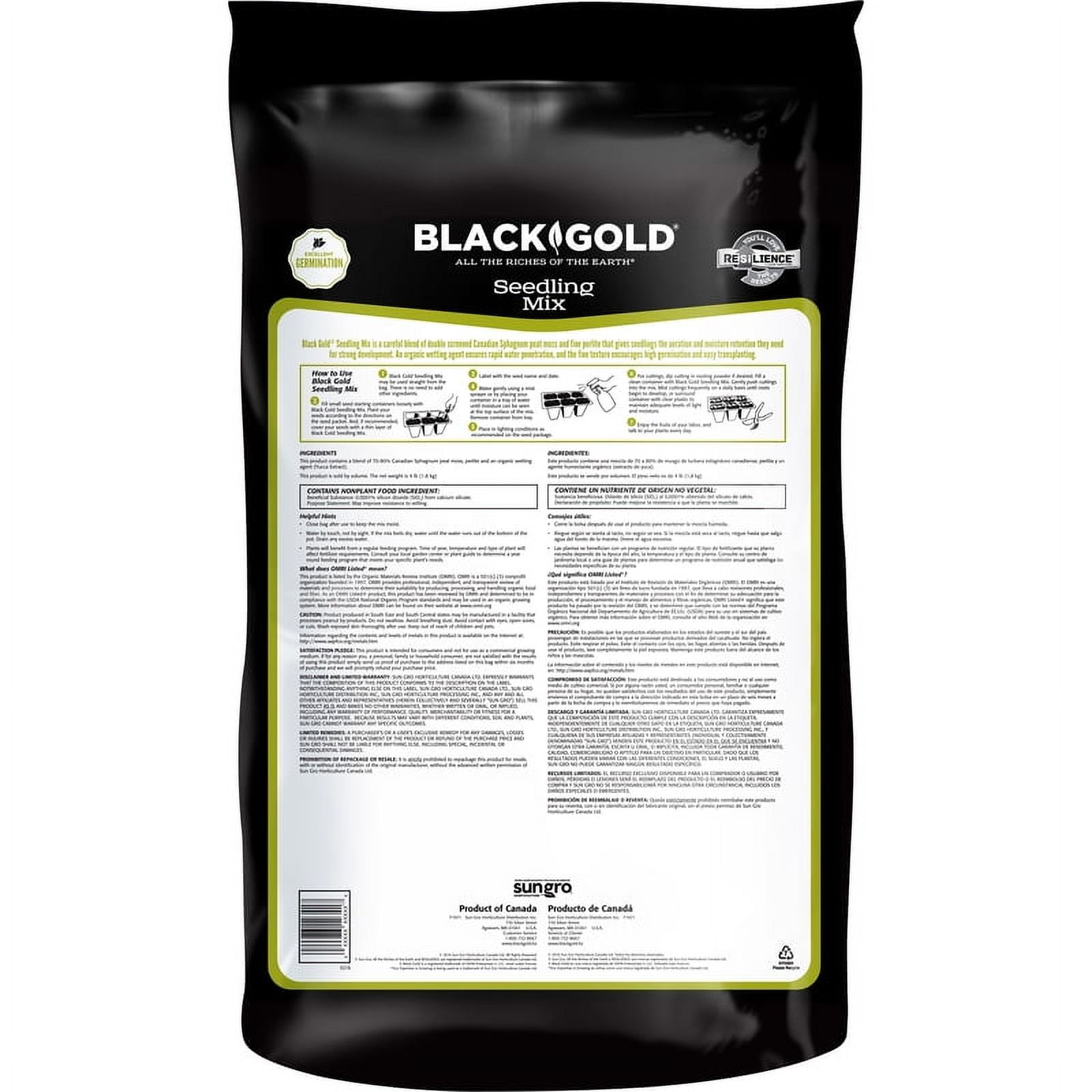 Black Gold Seedling Mix for Seeds and Cuttings, Premium Organic Growing Medium (16 qt) n1nk8