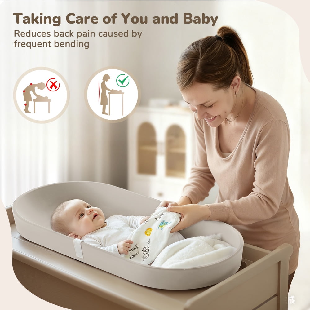 Caveen Baby Changing Pad, Portable Diaper Changing Station with Safety Belt, Waterproof Contoured Surface (Grey, 28.5 in x 14.2 in x 2.2 in) k93ry