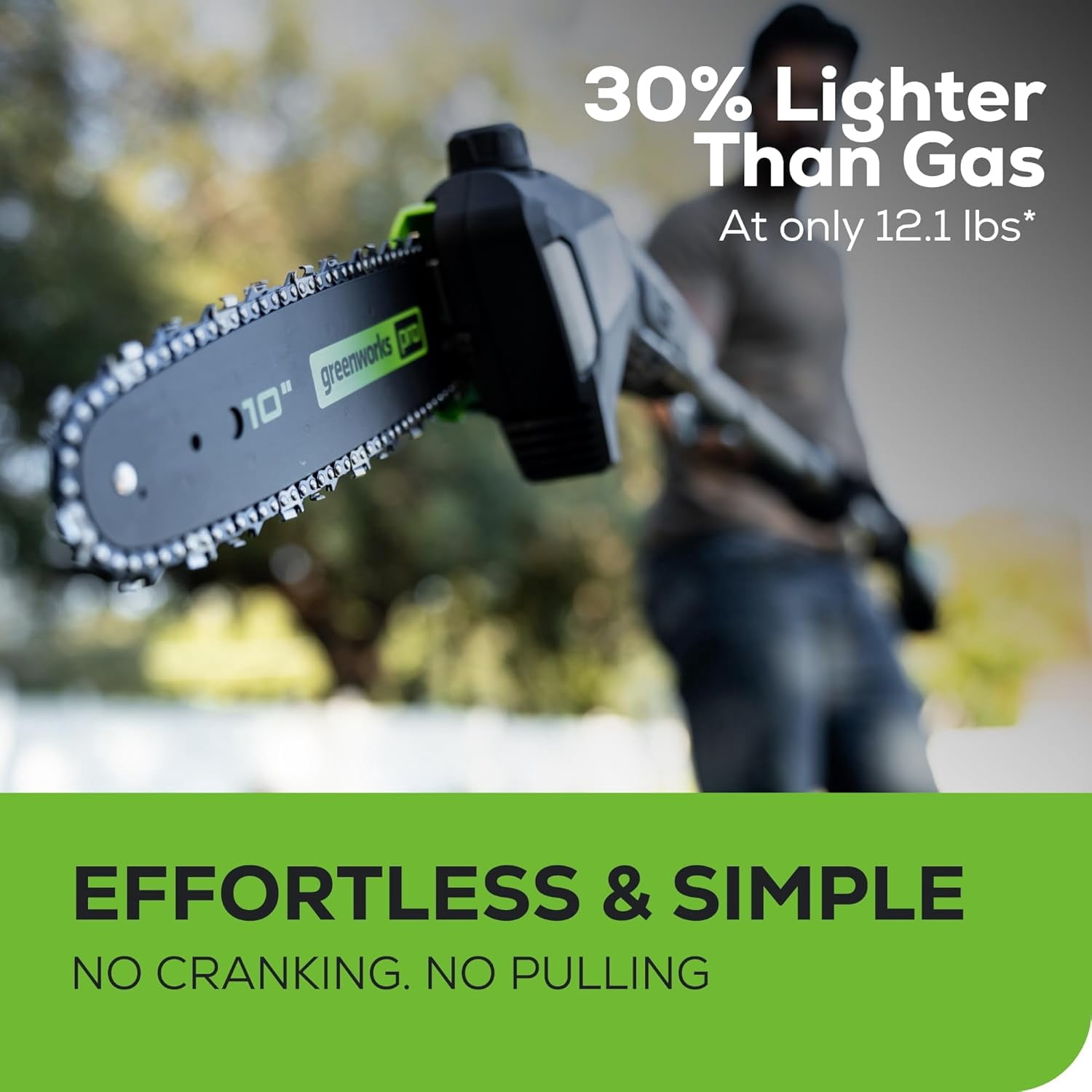Greenworks 60V 10 in Brushless Cordless Pole Saw with 2.0Ah Battery and Charger (Green, 9 ft Reach) 7e1ly