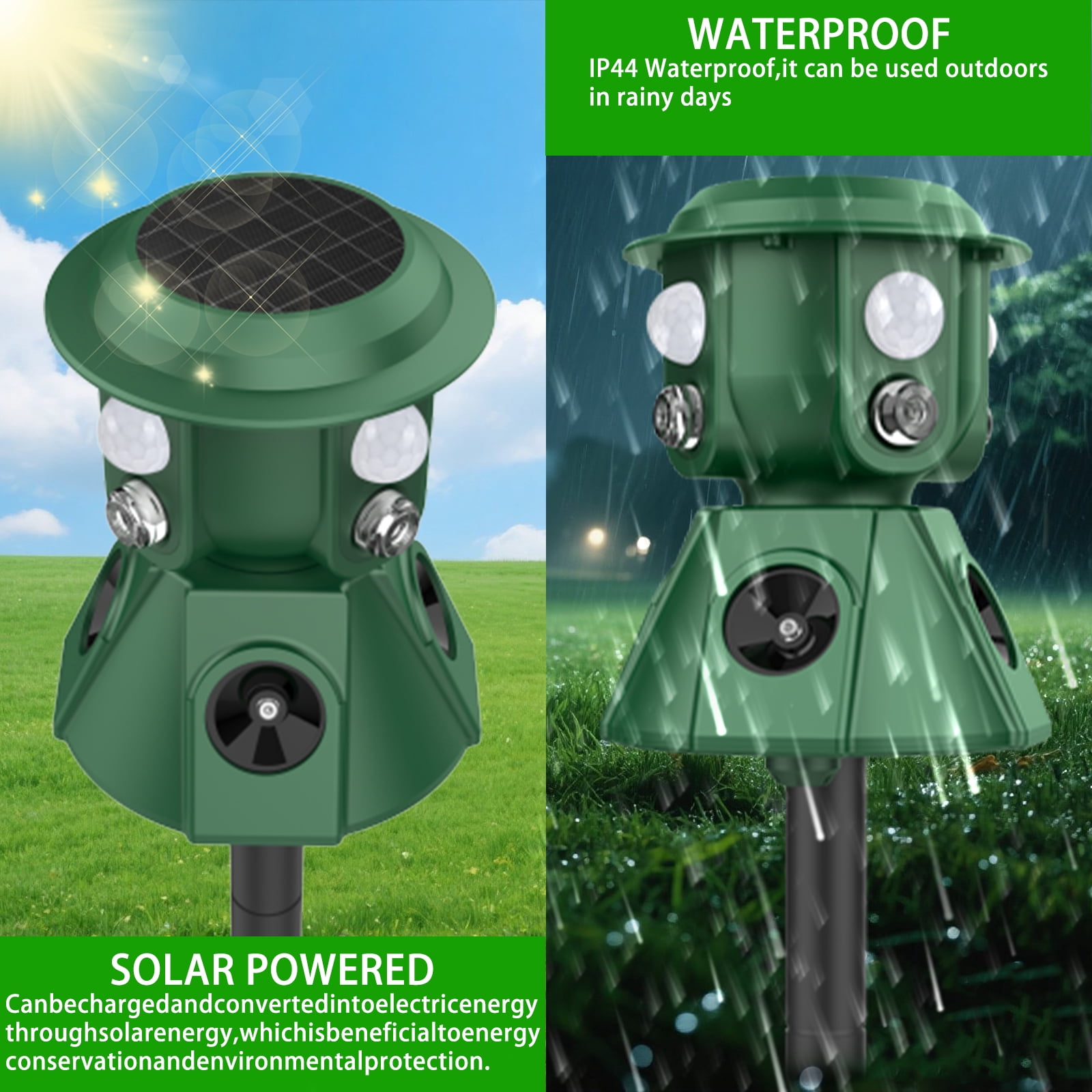 KingFurt Ultrasonic Animal Repeller 360 Degree Pest Control Device (Green, 1000mAh Battery) 2l84i