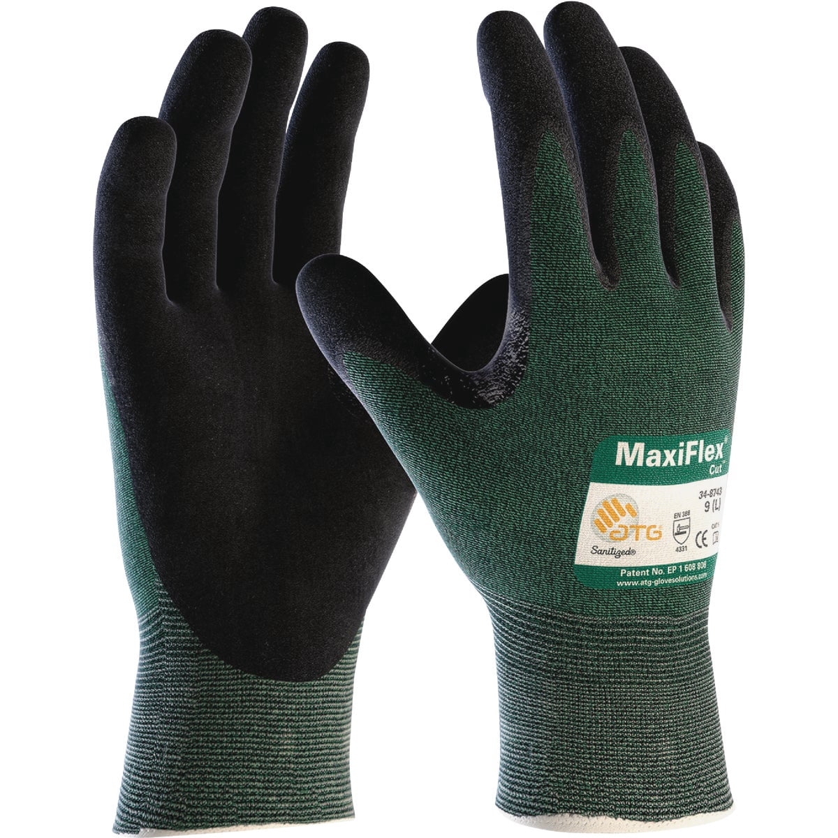 MaxiFlex Cut Resistant Seamless Knit Work Gloves with Nitrile MicroFoam Grip (Green, L, 3-Pair Pack) 7jgbc