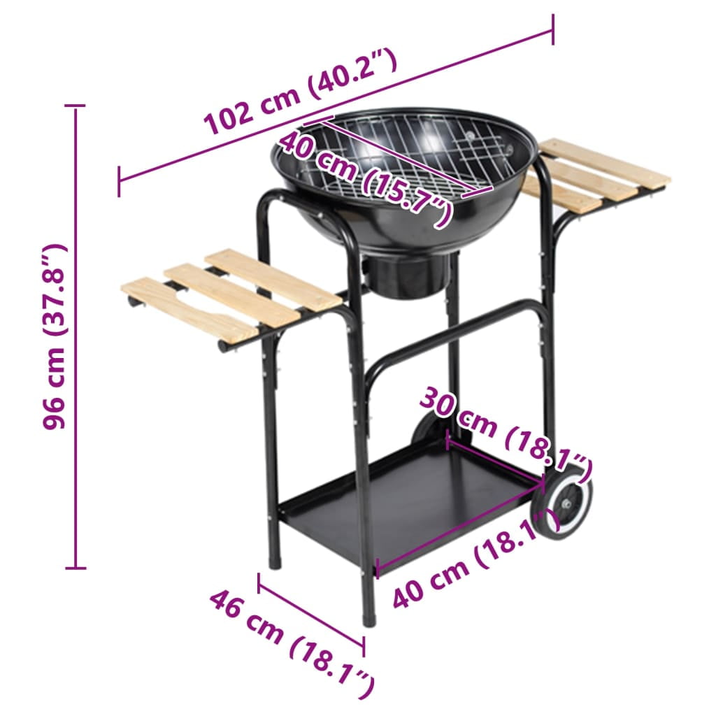 vidaXL Charcoal Kettle Grill Louisiana Outdoor BBQ Smoker (Black, 17.3 in Diameter) 4xp5z