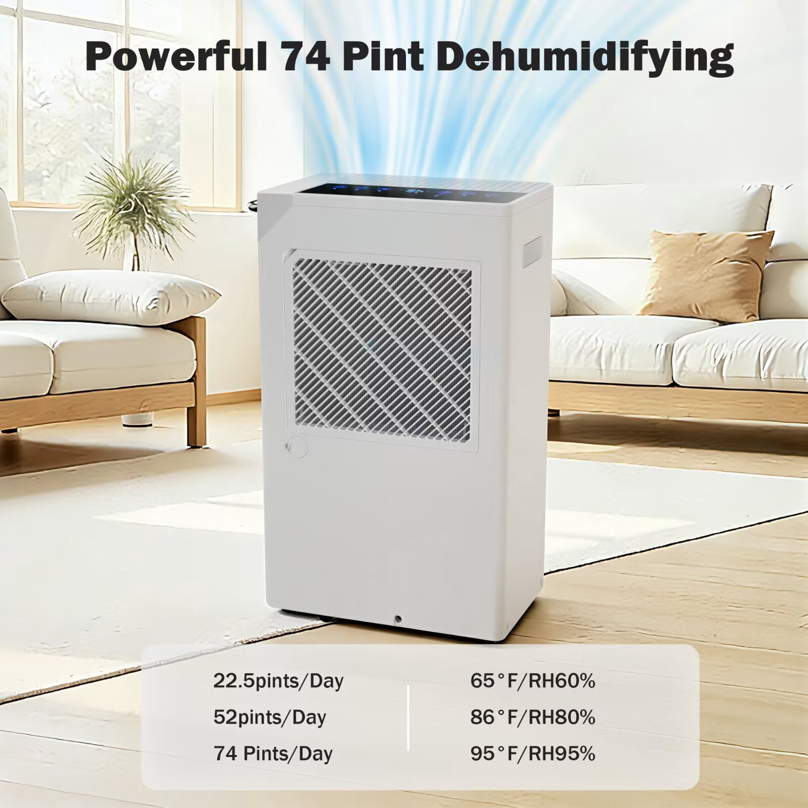 AKIRES Dehumidifier for Basement and Home, 74 Pints Daily Capacity, Auto Shut Off and Drain Hose (Black, 5000 Sq.ft) 21haf