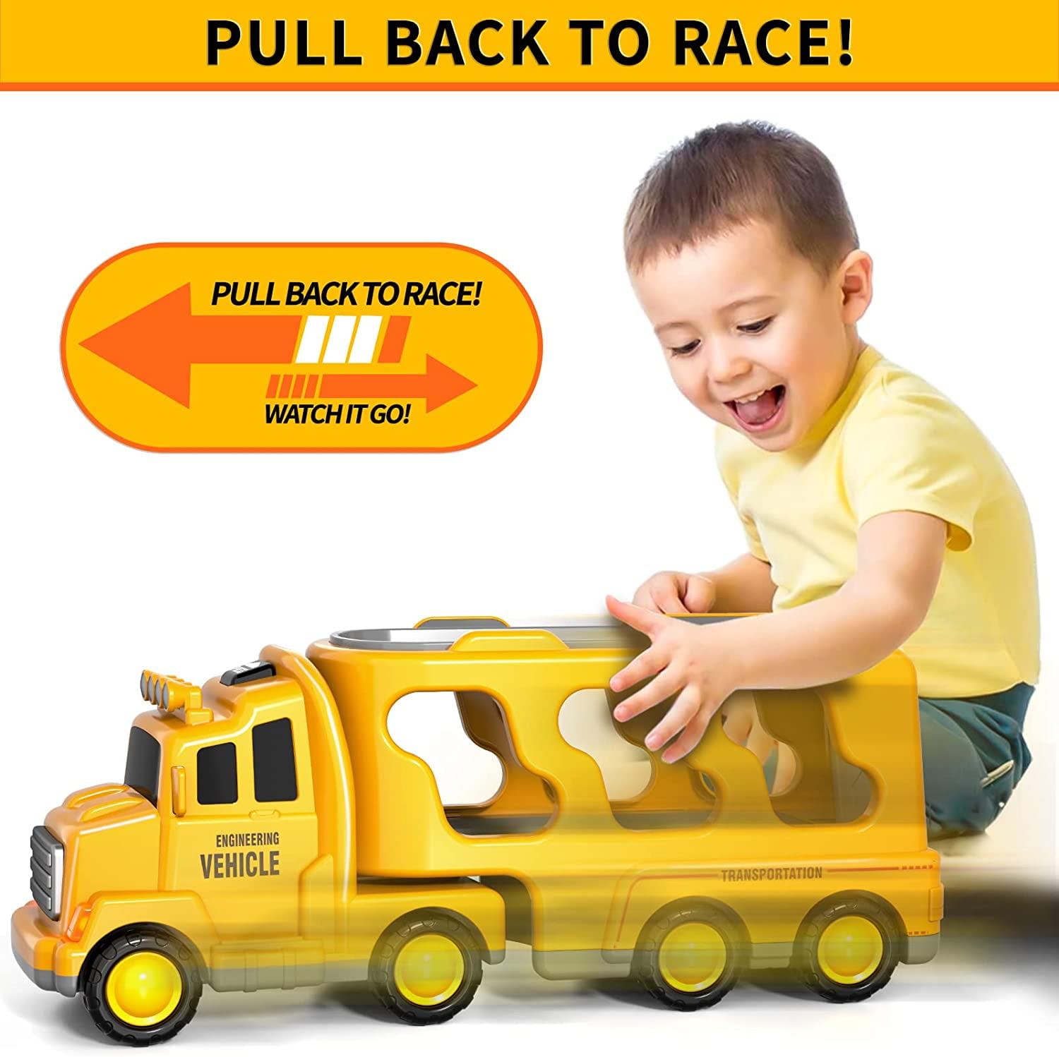 PayUSD 5-in-1 Construction Carrier Truck Set with Friction Power Vehicles (Yellow, 1 Set) qd7xg