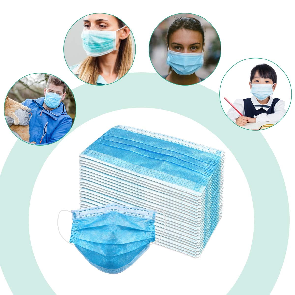 SUWU Disposable 3-Ply Face Masks, Breathable Protective Facial Covers with Elastic Earloops (Blue, 50 Pack) olv61