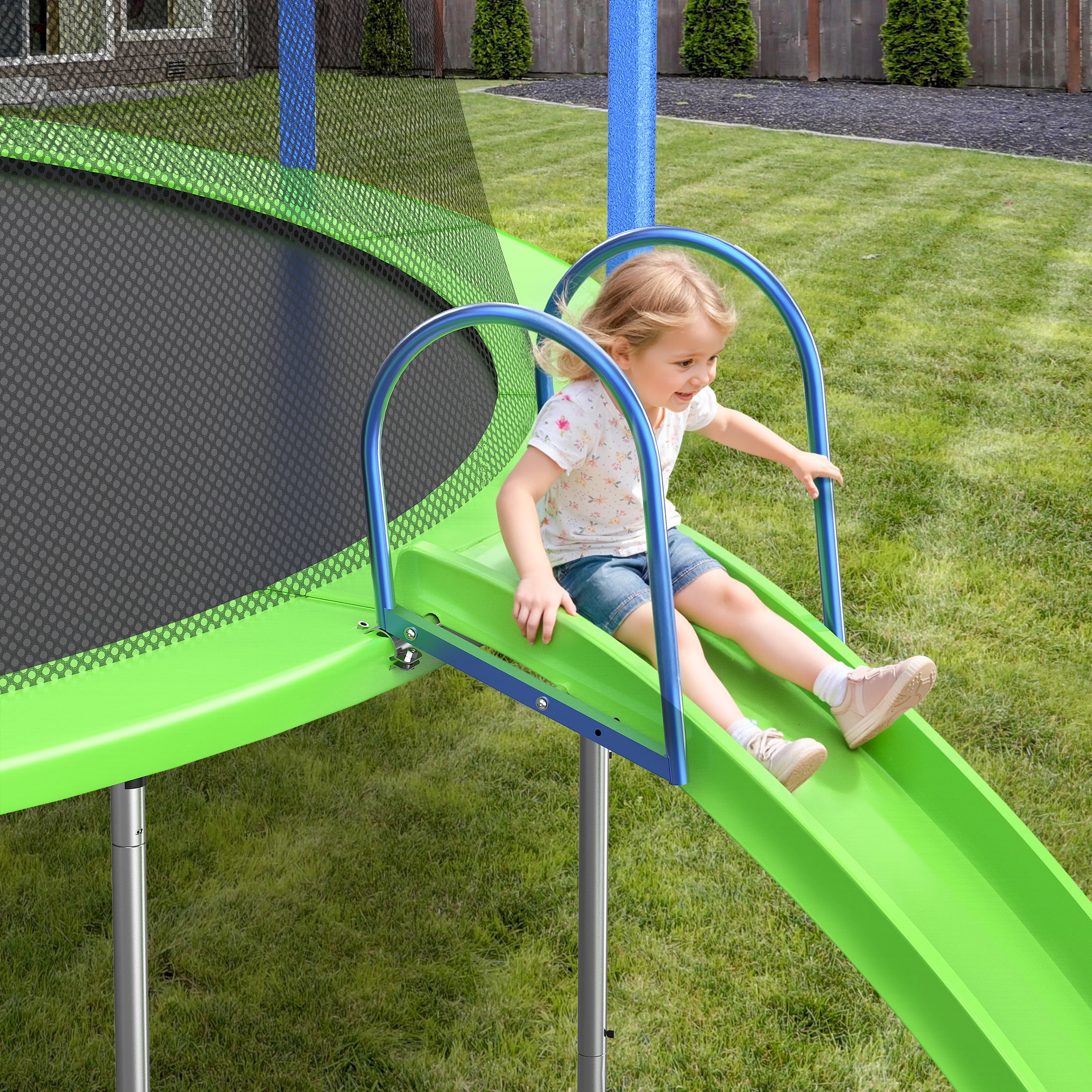 Segmart 12 ft Recreational Trampoline with Slide, Swing, Basketball Hoop, and Safety Net (Green, 12 ft) 7yjpy