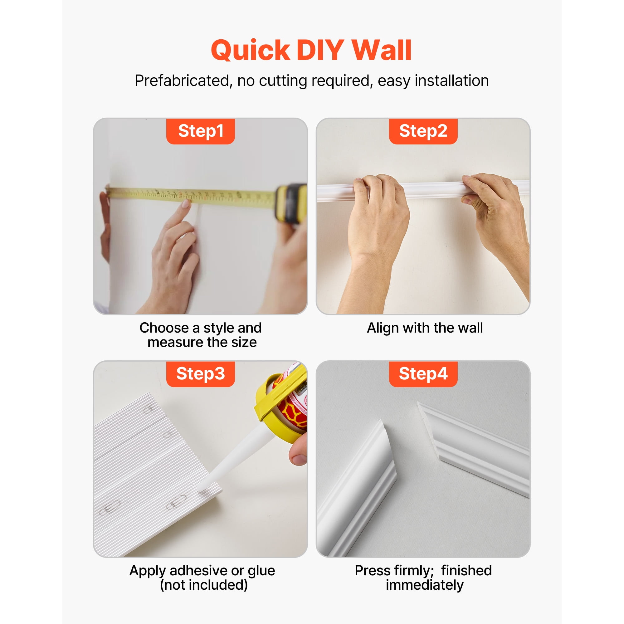 KFFKFF Wall Molding Wainscoting Panels Kit, Paintable Interior Trim for Accent Walls (White, 3 Pack) dc491